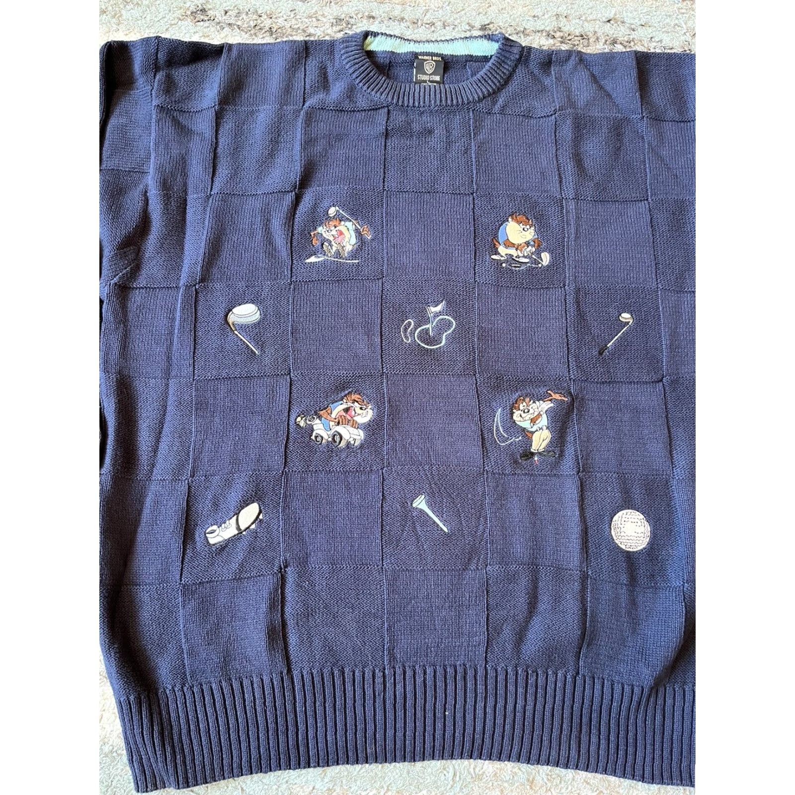 Vintage Warner Bros. Studio Store Tasmanian Devil Golf Pullover Crew Neck Sweater Blue L Men Size US L / EU 52-54 / 3 - 2 Thumbnail