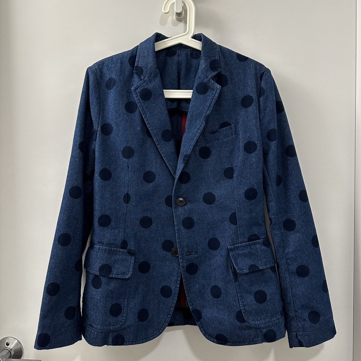 Image of Band Of Outsiders 2 Button Dotted Denim Blazer in Blue, Men's (Size XS)