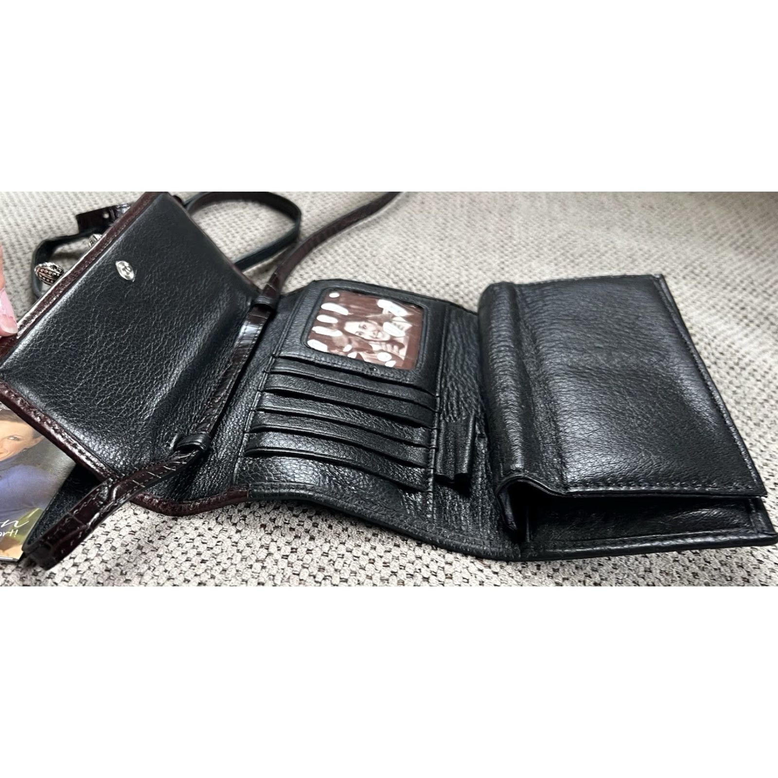 Brighton Brighton Tri Fold Wallet Organizer Crossbody Strap Small Brown Croc Embossed Faux Leather Silver Hardware Women Size ONE SIZE - 5 Thumbnail
