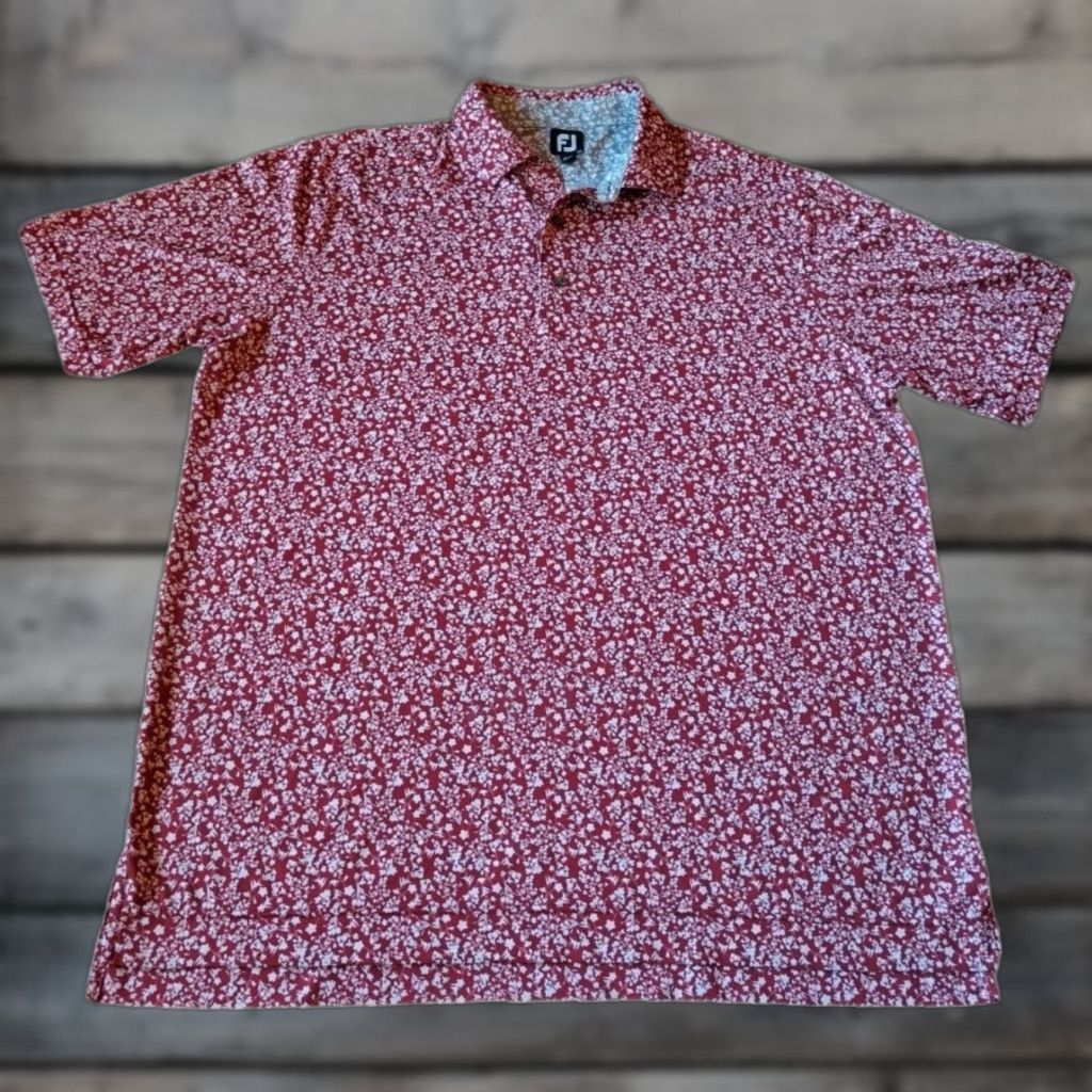Footjoy FootJoy Polo Shirt Mens XL Red White Floral Wild Rock Golf Club Stretch Read Size US XL / EU 56 / 4 - 1 Thumbnail