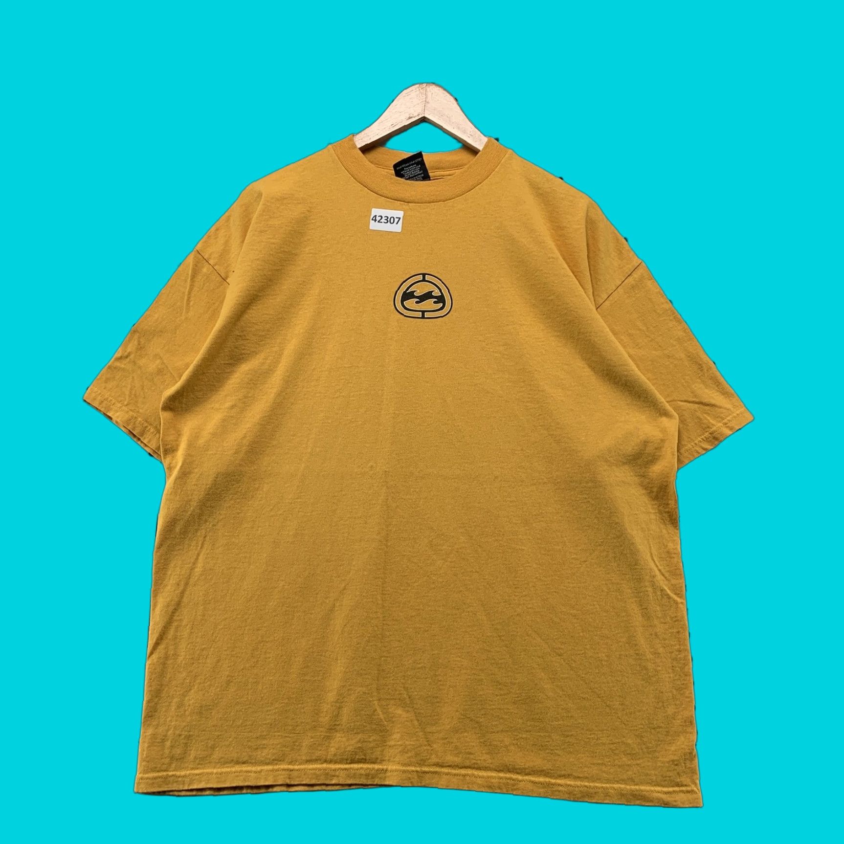 VINTAGE Y2K Billabong Yellow Graphic T-Shirt Adult XL Short Sleeve Spell Out Logo Mens