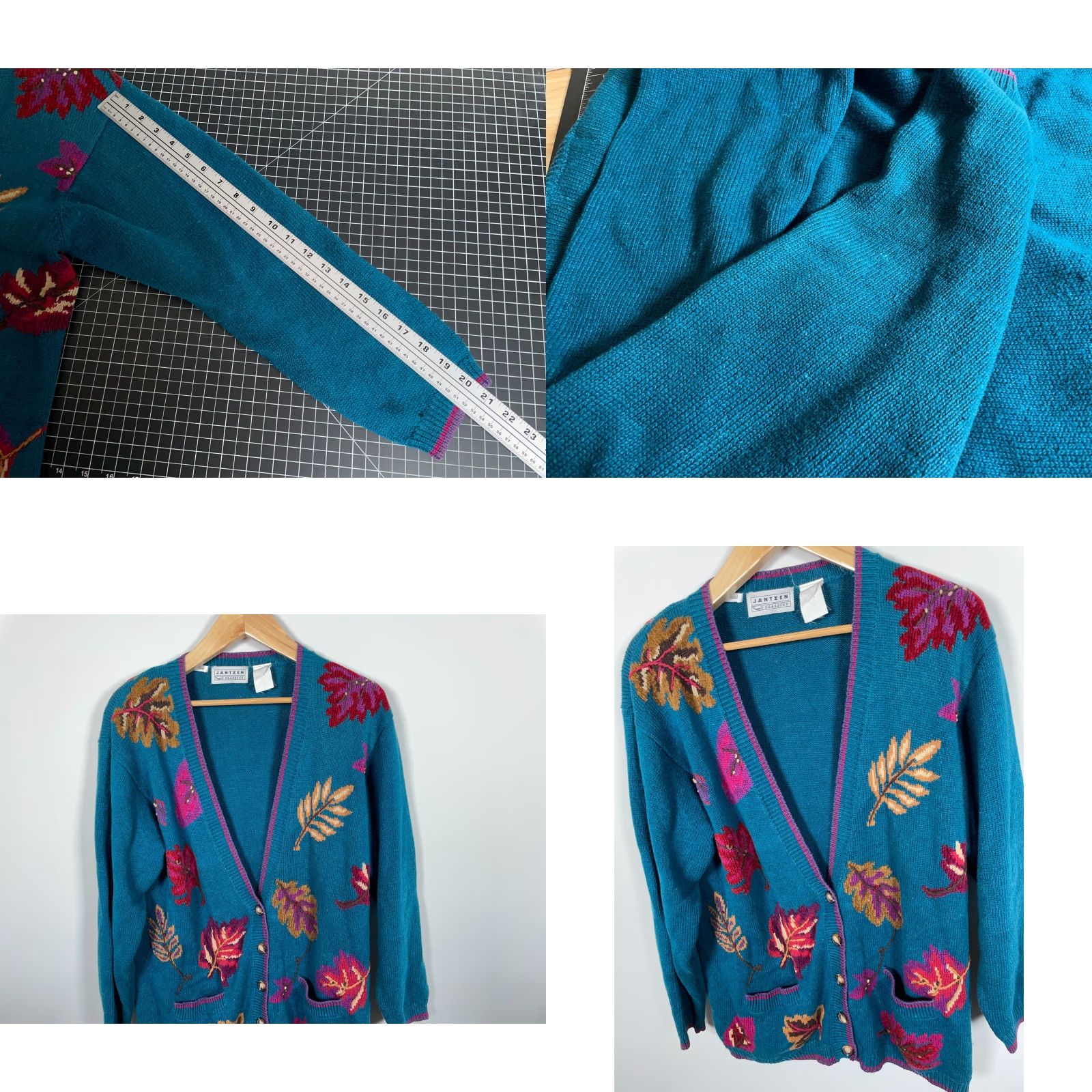 Jantzen VINTAGE Jantzen Cardigan Women Large Turquoise Embroidered Leaf Knit Sweater 90s Retro Womens Size L / US 10 / IT 46 - 8 Thumbnail