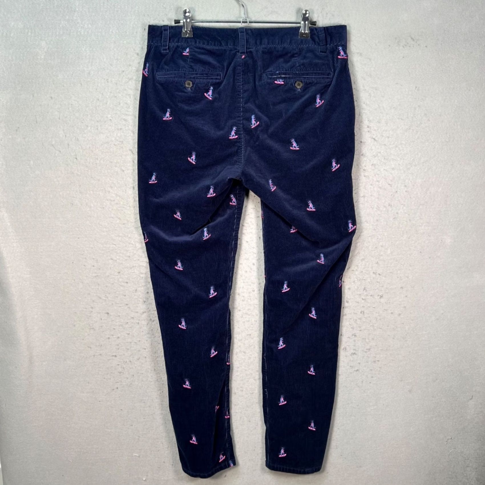 Bonobos Bonobos Mens Blue Corduroy Chino Pants with Dinosaur Embroidery 31 x 32 Straight Front Pocketed Regular Waist Mens Size US 31 - 2 Thumbnail