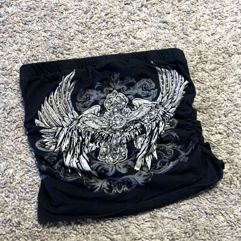 Vintage VINTAGE Tube Top Womens M Black Rhinestone Wings Ruched Side Bandeau Neck Grunge Y2K Shirt Sleeveless Casual Size M / US 6-8 / IT 42-44 - 4 Thumbnail