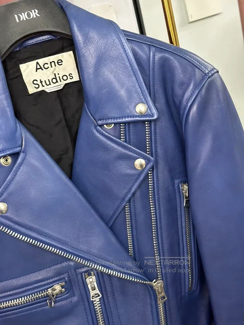 Acne Studios Acne Studios Blue Biker Leather Jacket Size XS / US 0-2 / IT 36-38 - 2 Thumbnail