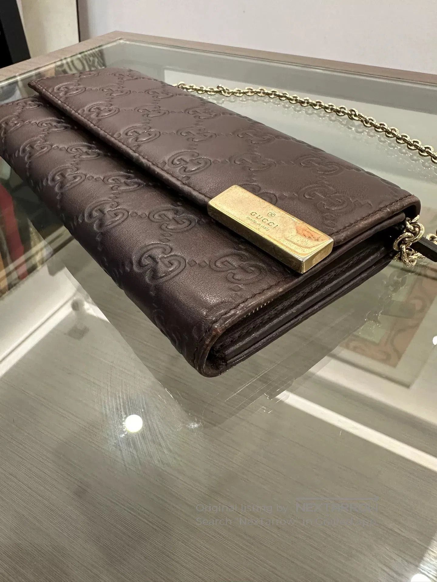Japanese Brand Gucci Brown Double G Logo WOC Chain Bag 19cm. Size ONE SIZE - 7 Thumbnail