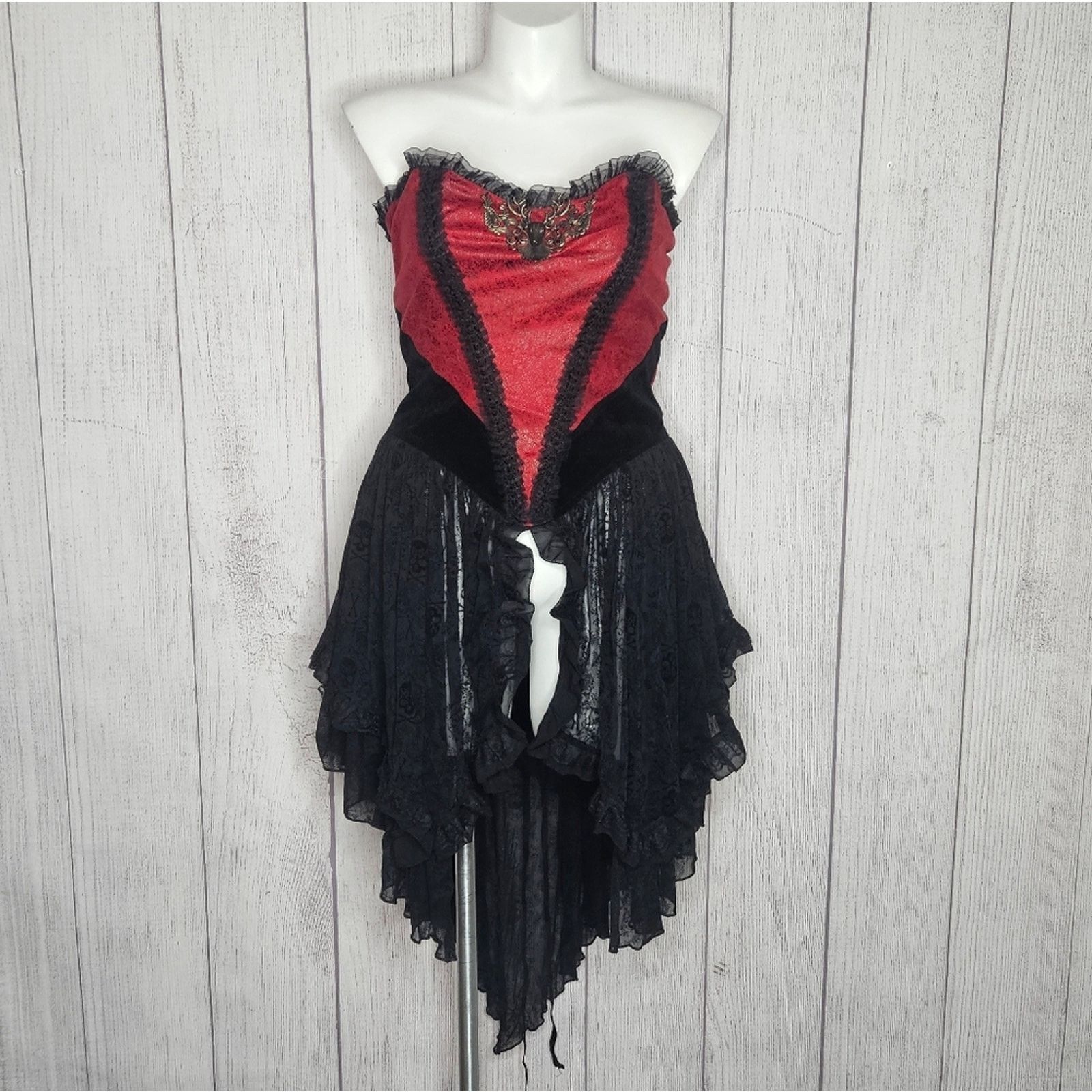 Vintage Devil Fashion Steampunk Corset Top w Lace Skirt & Bustle Size M / US 6-8 / IT 42-44 - 1 Thumbnail
