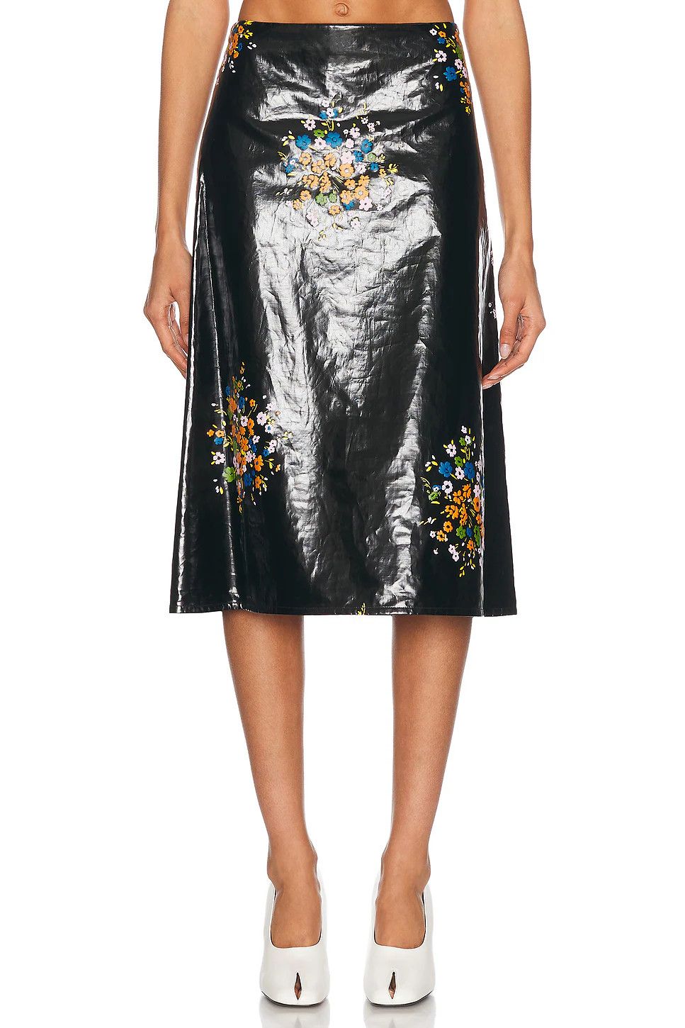 Jil Sander o1loc1c0426 Patent Linen Printed Skirt in Black Size 27" / US 4 / IT 40 - 1 Thumbnail