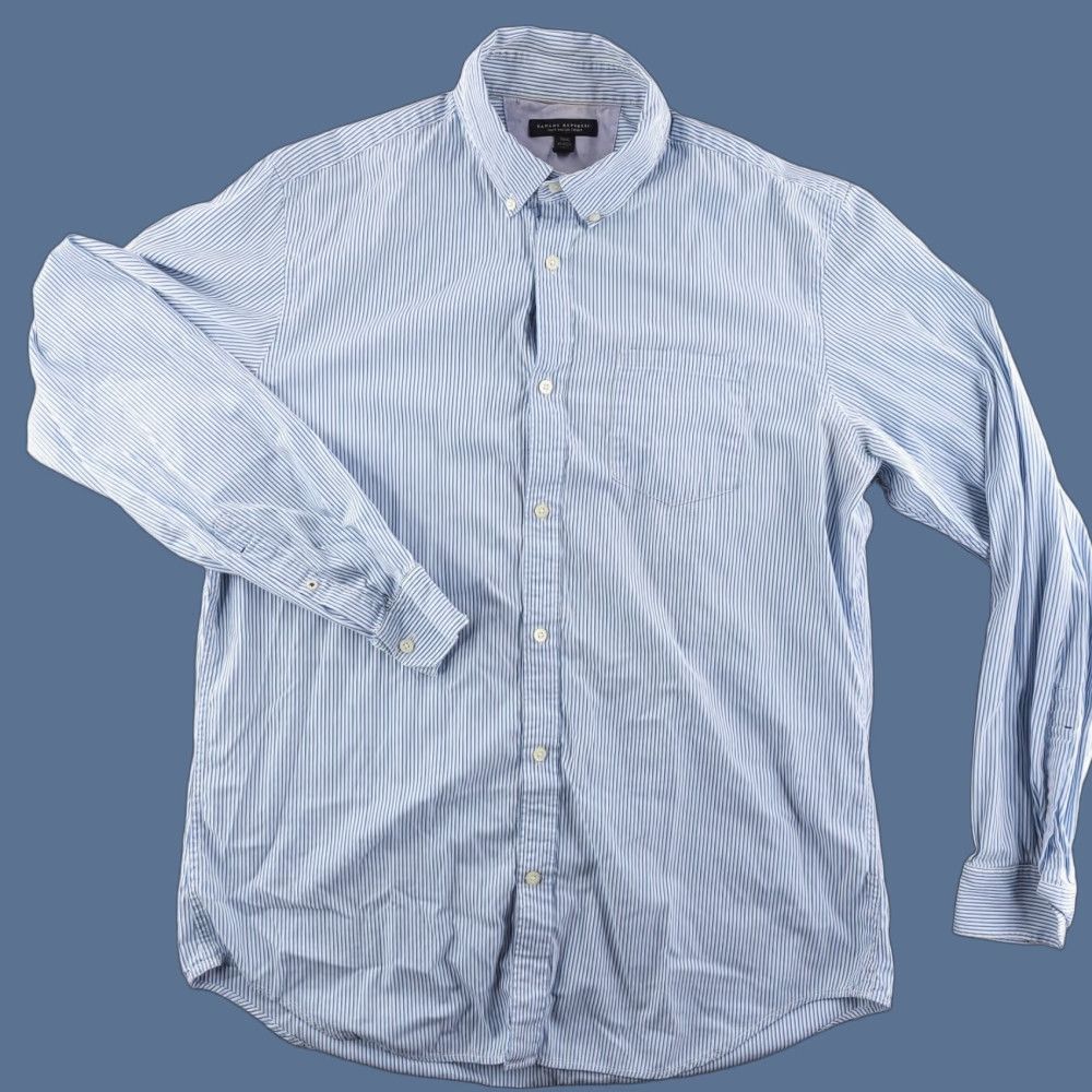 Banana Republic Banana Republic Shirt Mens XL Long Sleeve Button Blue White Striped 17-17.5 Button-Up Collared Mens XL Blue Striped Vintage: No Size US XL / EU 56 / 4 - 1 Thumbnail