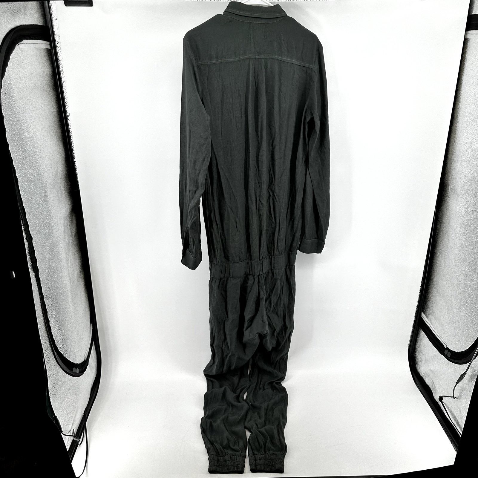 MONROW Monrow Crepe Long Sleeve Jumpsuit Button Up Elastic Gray XS Size 26" / US 2 / IT 38 - 5 Thumbnail
