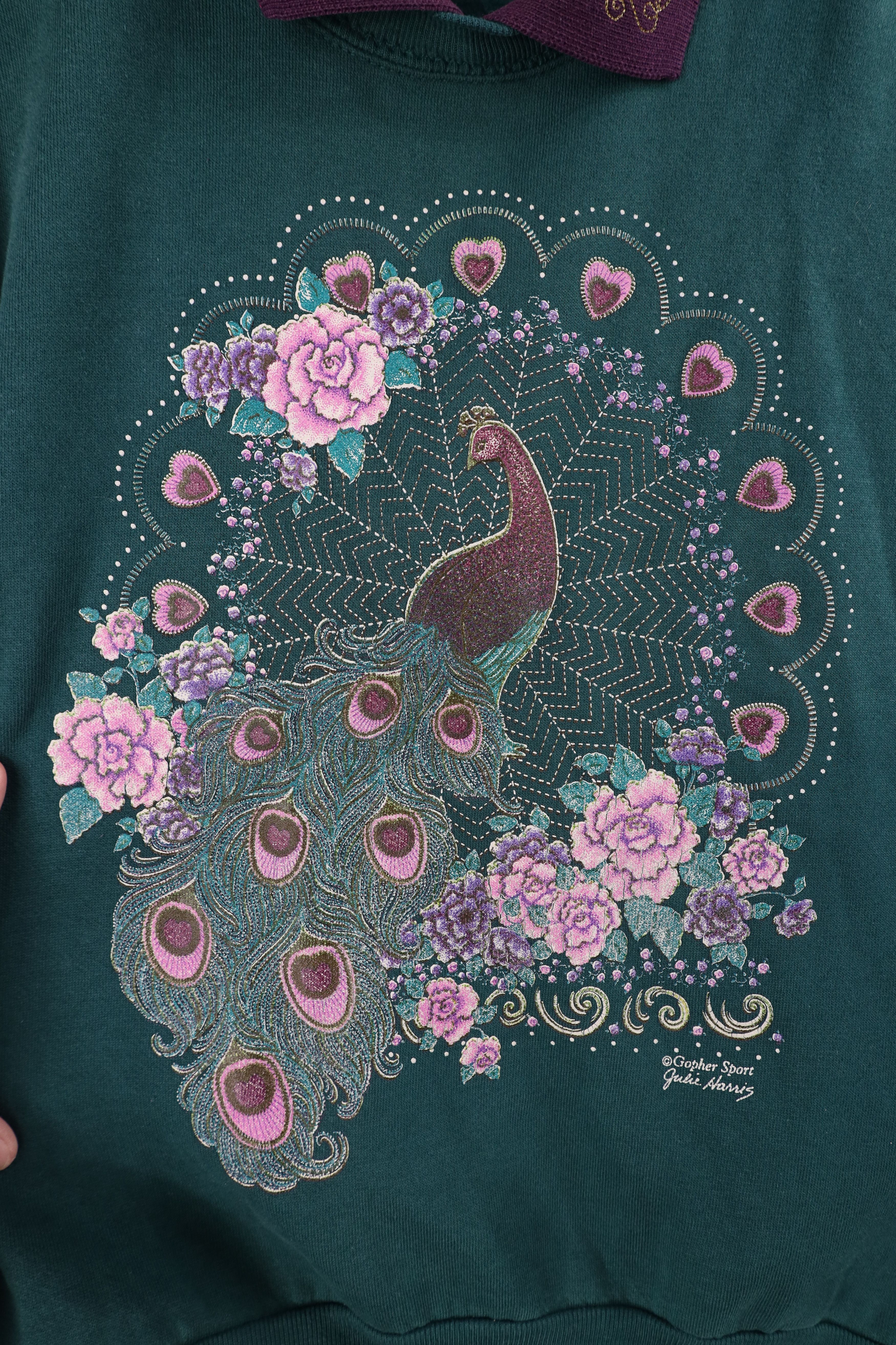 Vintage Vintage 90s Streetwear Peacock Flower Collared Sweatshirt Size L / US 10 / IT 46 - 4 Thumbnail