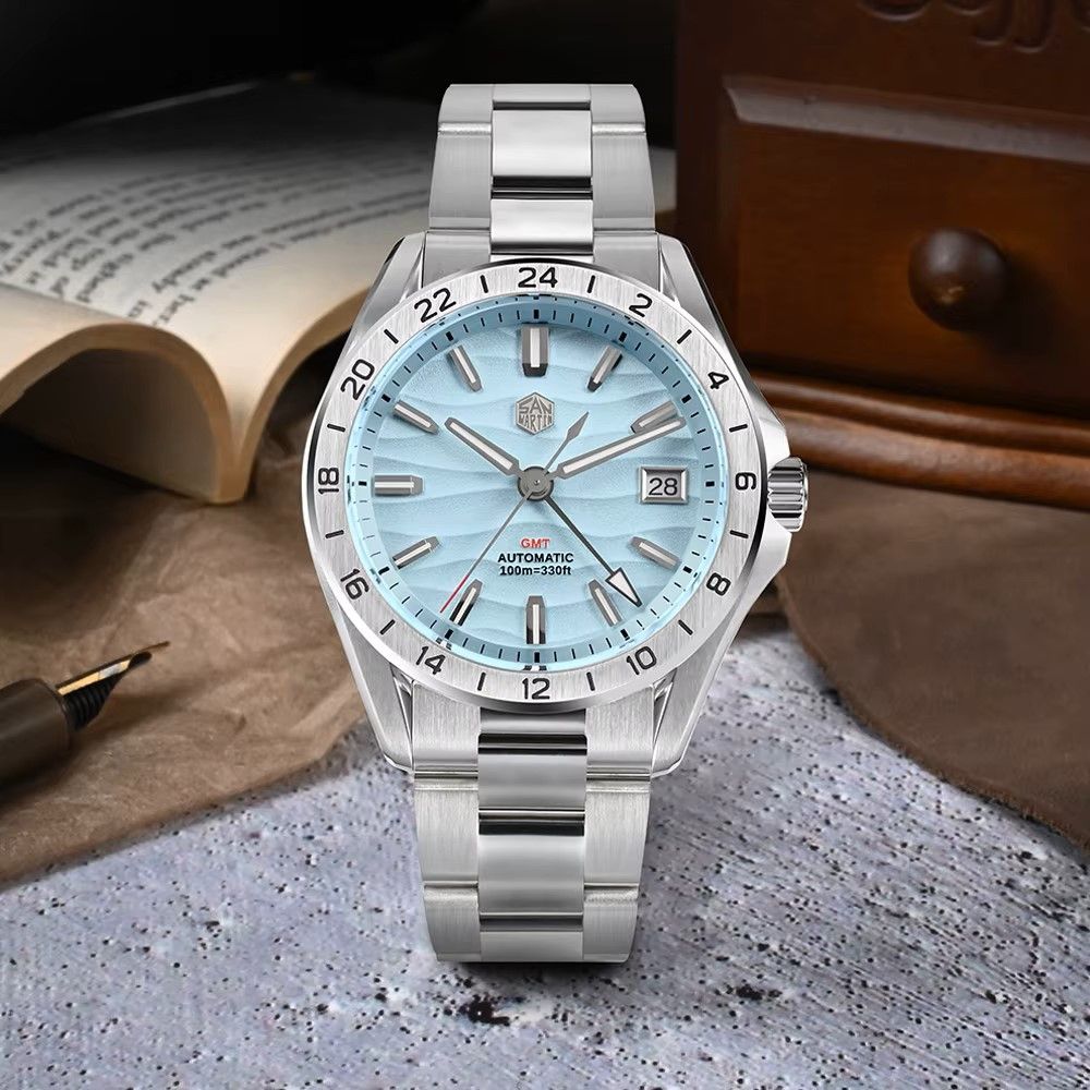 San Martin New 39Mm Luxury MenS Business Dress Gmt Watch in Blue, Men's