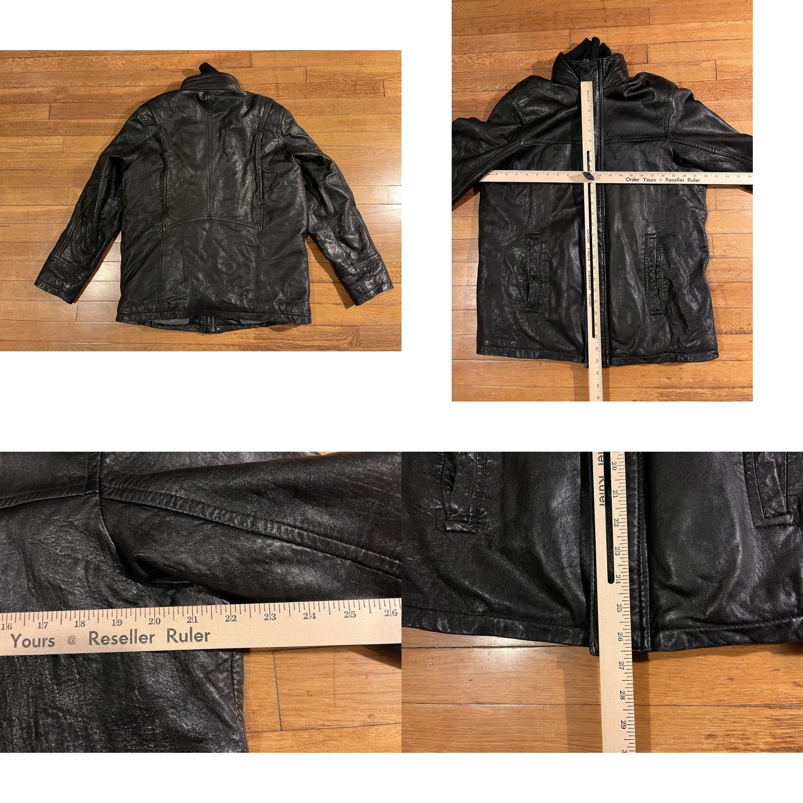 VINTAGE IZOD Leather Bomber Jacket Men’s M Black Zip-In Knit Collar