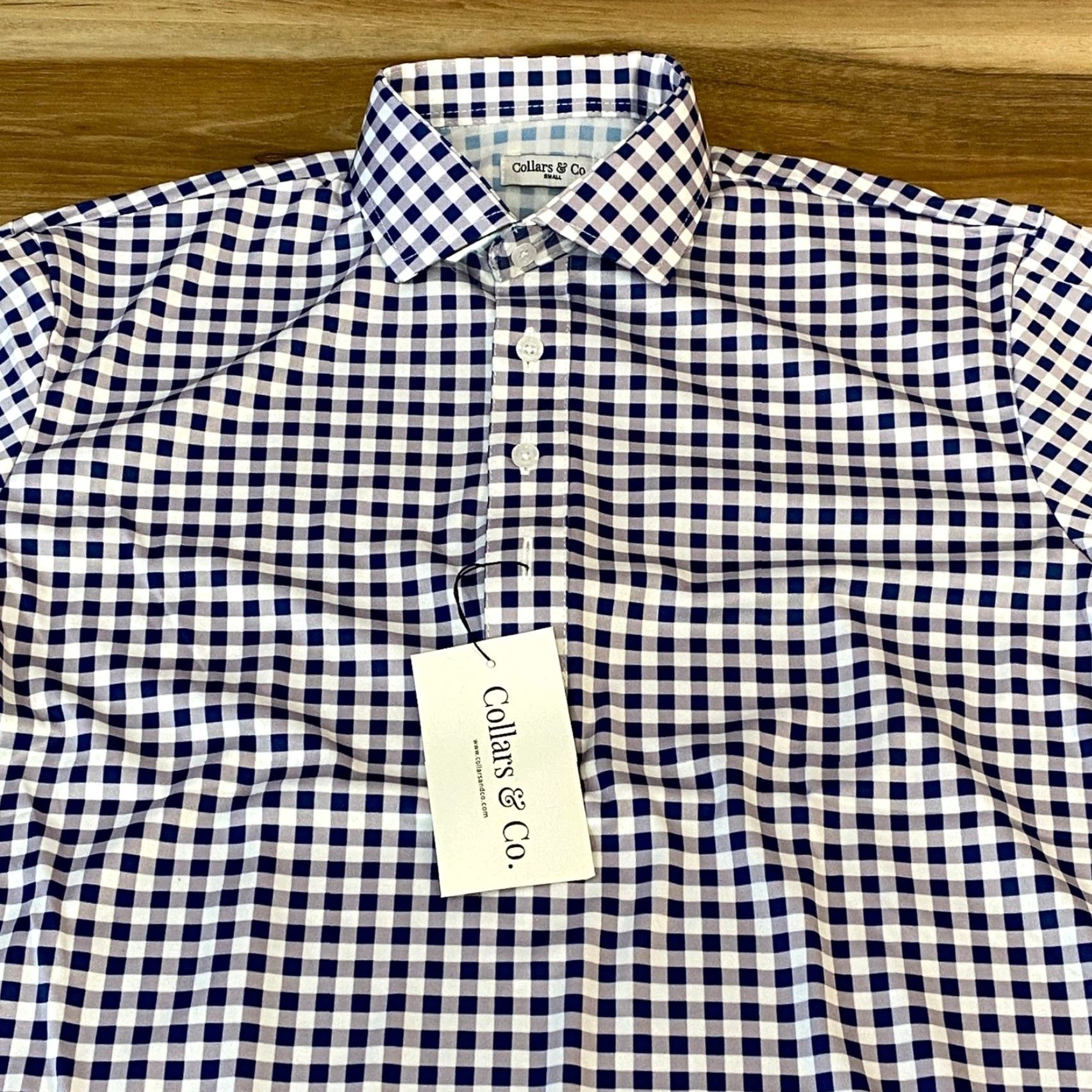 CO Collars & Co Mens Small Gingham Short Sleeve Button Down Dress Collar Polo Shirt Size 36R - 2 Thumbnail