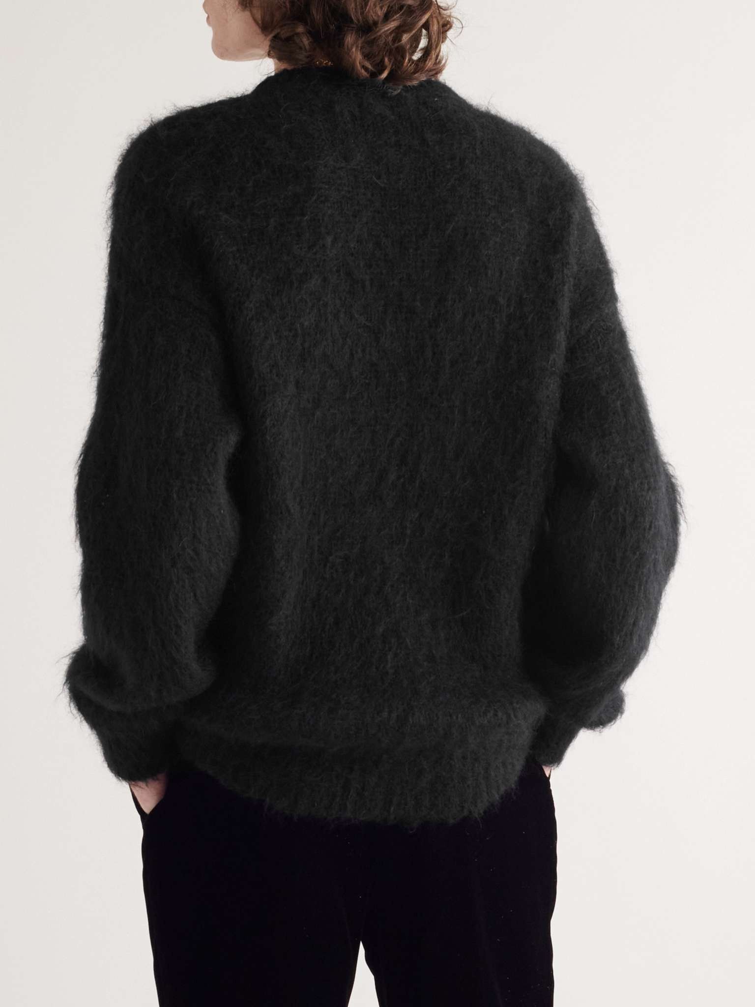 Saint Laurent Paris o1tr1nto0126 Logo-Intarsia Mohair-Blend Sweater in Black Size US S / EU 44-46 / 1 - 2 Thumbnail