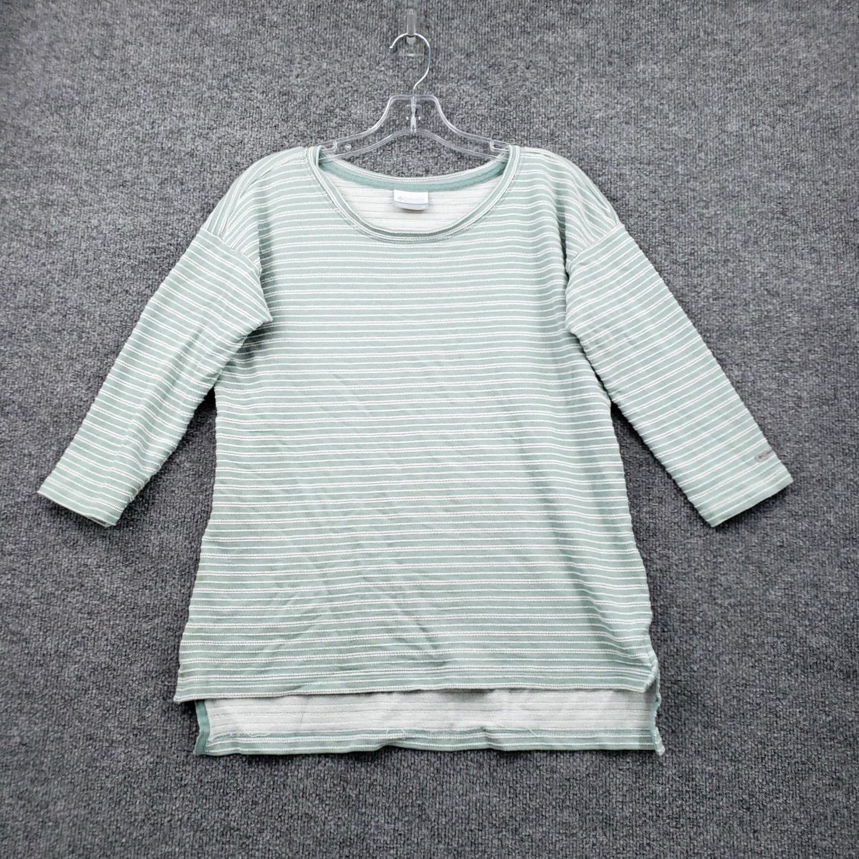 Vintage Columbia T-Shirt Womens M Green Striped 3/4 Sleeve Casual Logo Fish Outdoor Pullover Shirt Medium Womens Size M / US 6-8 / IT 42-44 - 2 Thumbnail