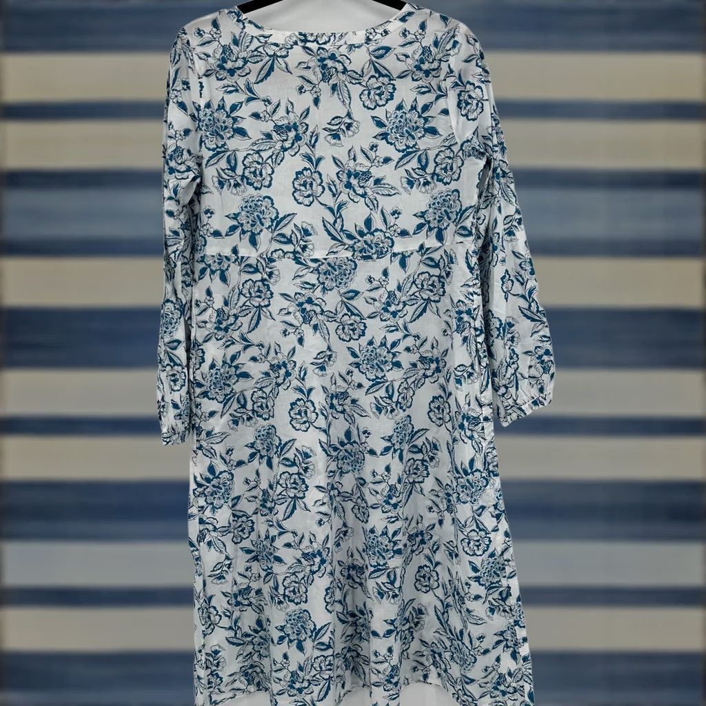Vintage Pure Jill Shift Dress Women XS Blue & White Floral Organic Cotton Tassel Tie Front Dress Size XS / US 0-2 / IT 36-38 - 1 Thumbnail