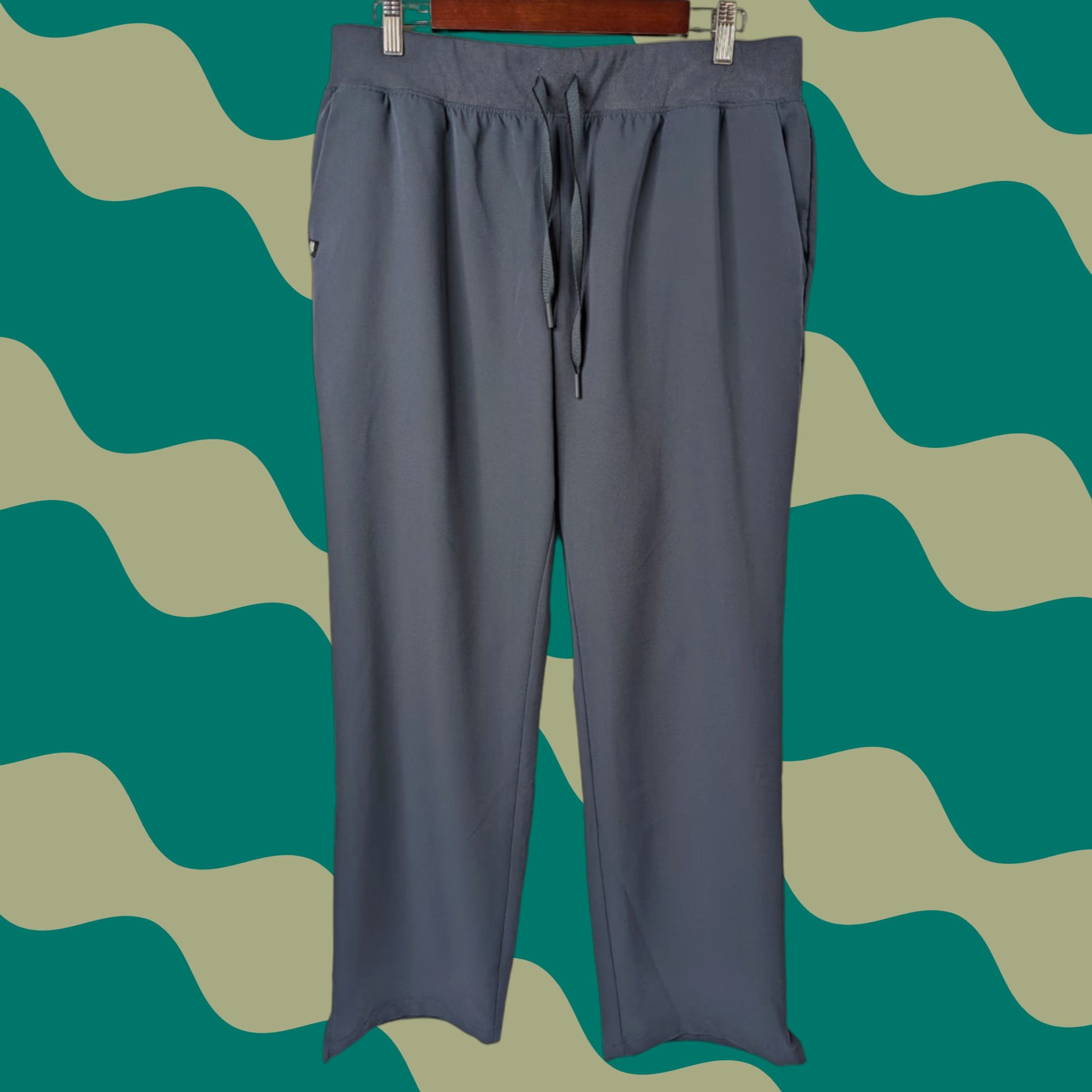 Vintage Jaanuu Women's Scrub Pants Grey Blue L Drawstring Pockets Stretch Tagless Medical Nurse Size 36" / US 14 / IT 50 - 1 Thumbnail