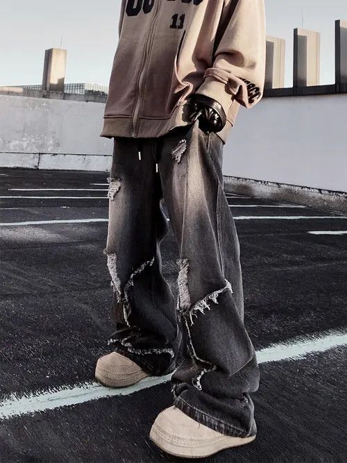Other Distressed Baggy Wide Leg Denim Jeans, Ripped Jeans Size US 34 / EU 50 - 5 Thumbnail