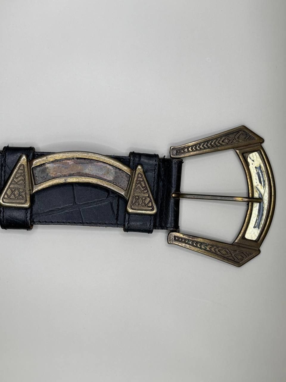 Vintage Vintage Ornate Buckle Croc-Embossed Leather Belt Size ONE SIZE - 9 Thumbnail