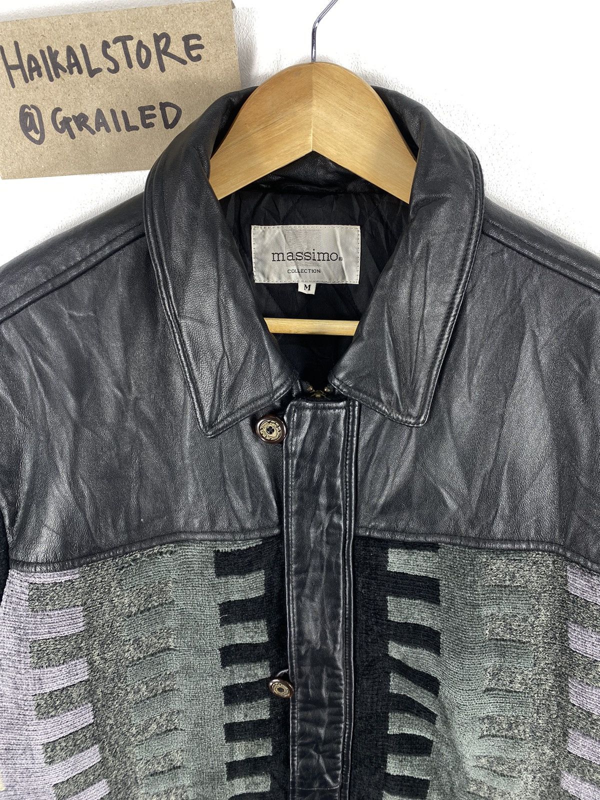 Aran Isles Knitwear Retro Y2k Massimo Knit Design Leather Jacket Size US M / EU 48-50 / 2 - 7 Thumbnail