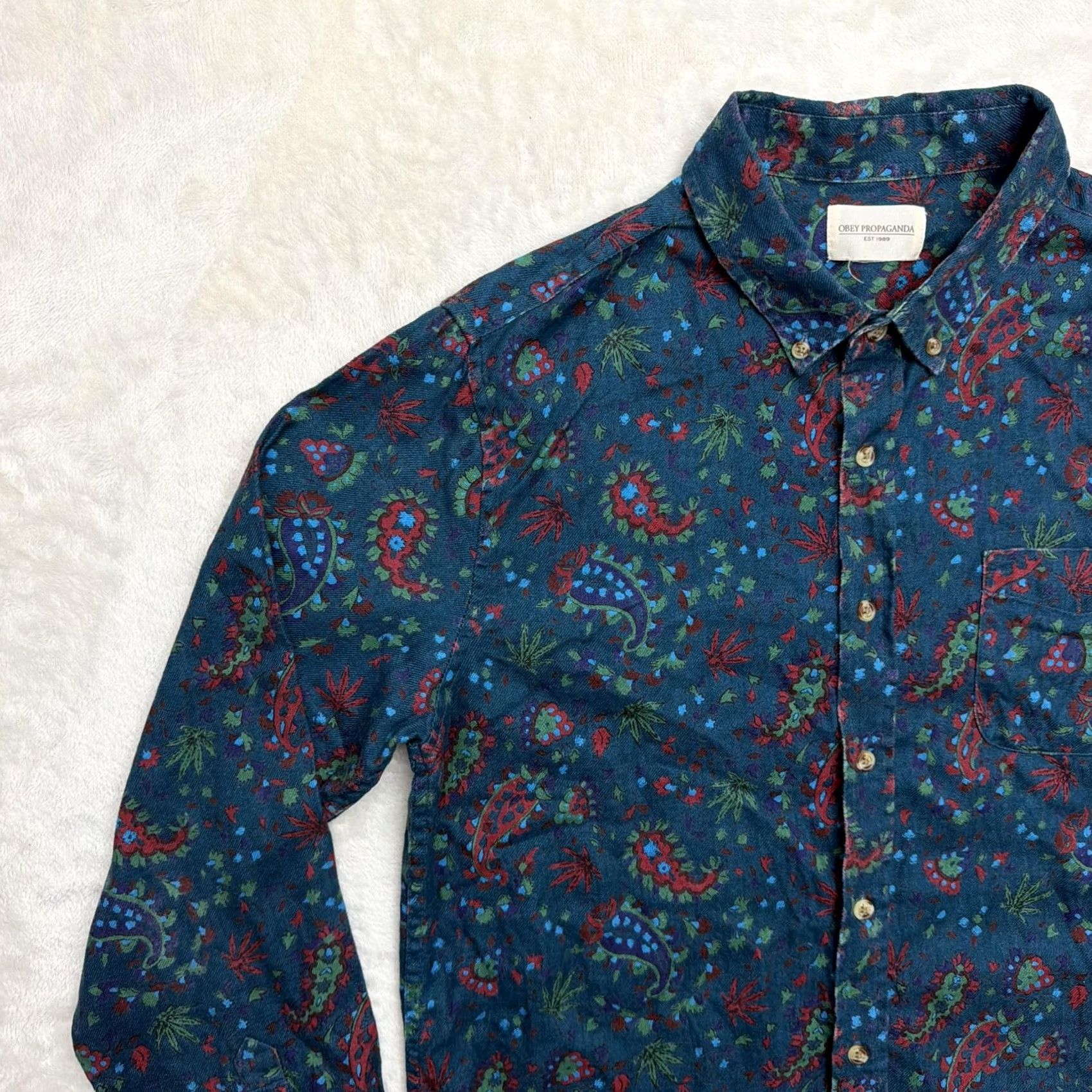 Obey OBEY Propaganda Shirt Mens Large Modern Fit Blue Paisley Button Up Long Sleeve Size US L / EU 52-54 / 3 - 5 Thumbnail