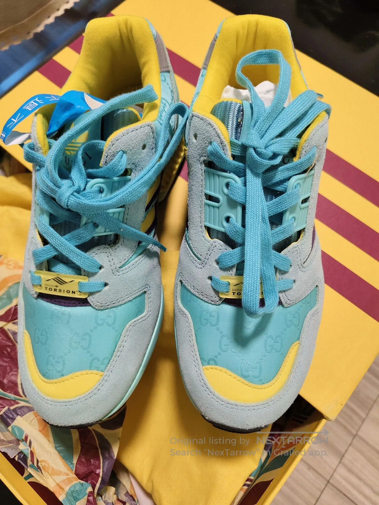 Gucci Gucci x Adidas Blue Yellow Women's Sneakers. Size US 5 / IT 35 - 4 Thumbnail