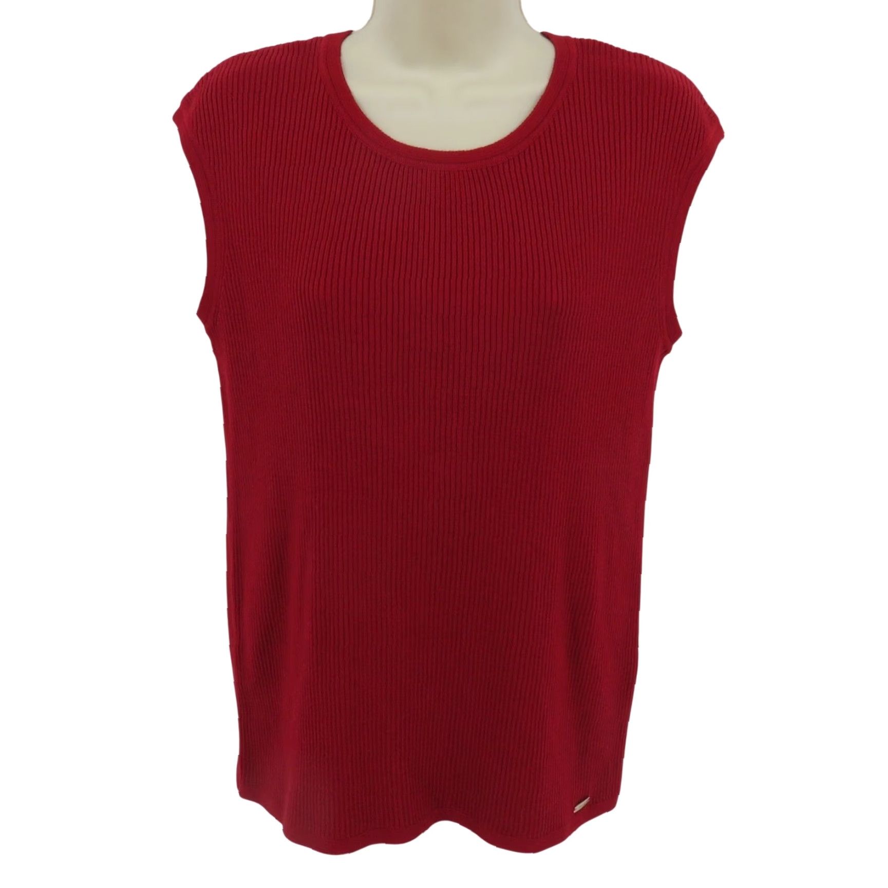 Calvin Klein Calvin Klein Women Large Red Sleeveless Ribbed Pullover Sweater Round Neck - Knit, Casual, Regular Fit, L Size L / US 10 / IT 46 - 2 Thumbnail
