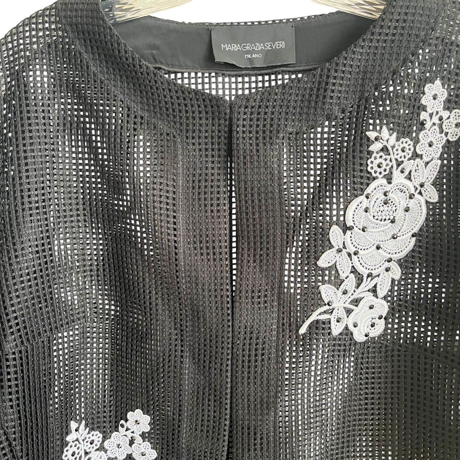 Other UK Maria Grazia Severi Black Mesh Embroidered Jacket Size XL / US 12-14 / IT 48-50 - 7 Thumbnail