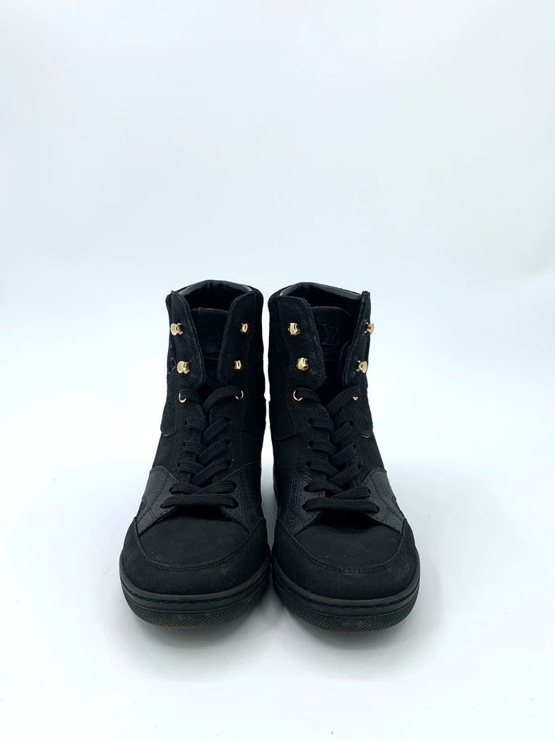 Louis Vuitton Louis Vuitton Black logo patchwork leather lace-up high-to Size US 5.5 / IT 35.5 - 3 Thumbnail