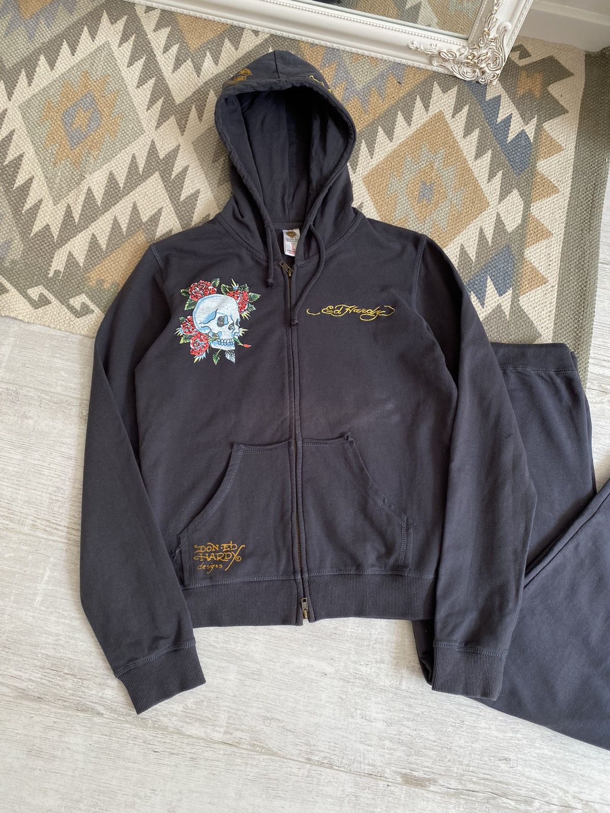 Ed Hardy Vtg Ed Hardy Womens Skull 2 Piece Suit Hoodie Pants Size L / US 10 / IT 46 - 3 Thumbnail
