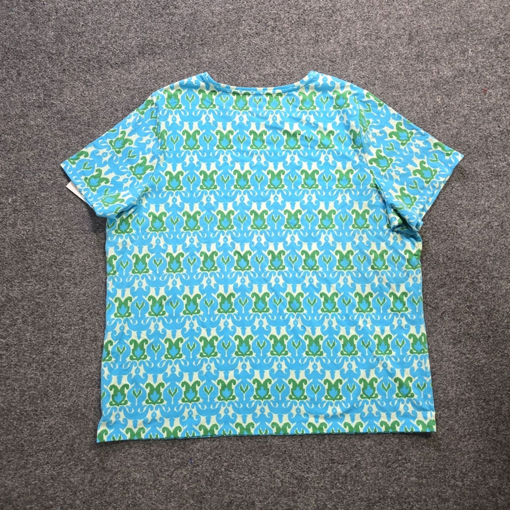 Talbots Talbots Top Shirt Womens 2X Blue Green Short Sleeve Casual Career Geometric Knit Nonlogo Pullover Round Neck Stretchy Fitted Classic Size XXL / US 16-18 / IT 52-54 - 7 Thumbnail