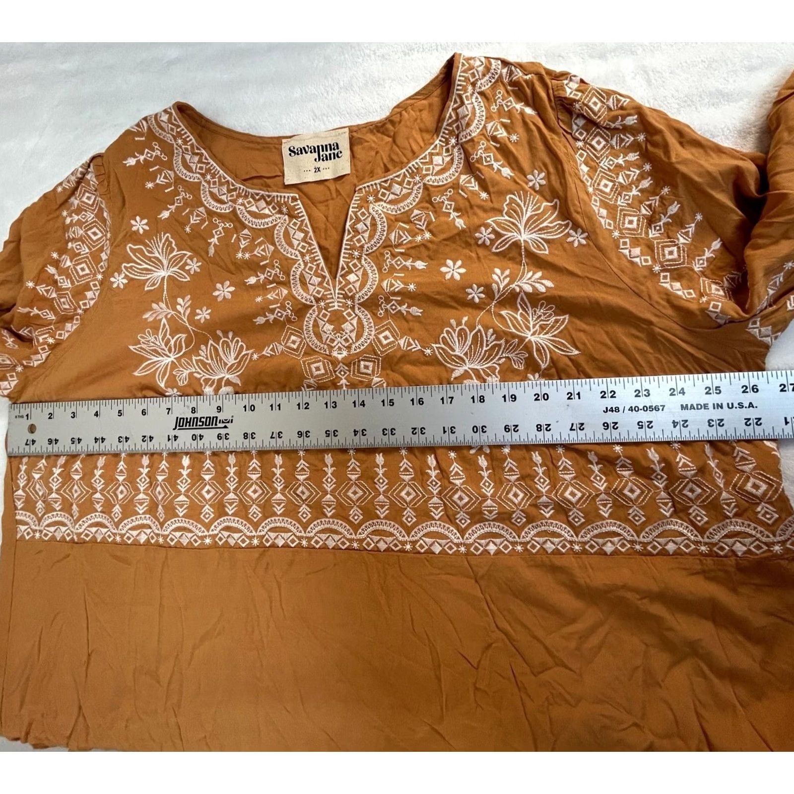Vintage Savanna Jane Womens Mustard Floral Embroidered Boho Blouse Top 2X Long Sleeve Casual Size XXL / US 16-18 / IT 52-54 - 6 Thumbnail