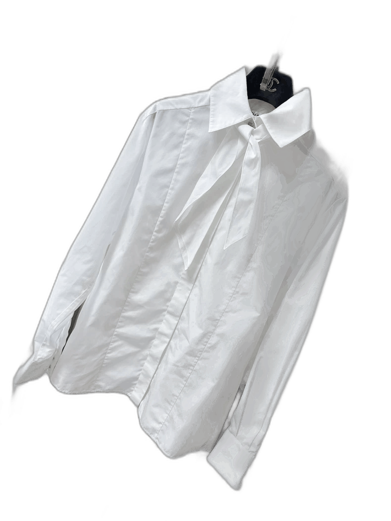 Chanel White Bow Tie Collar Shirt