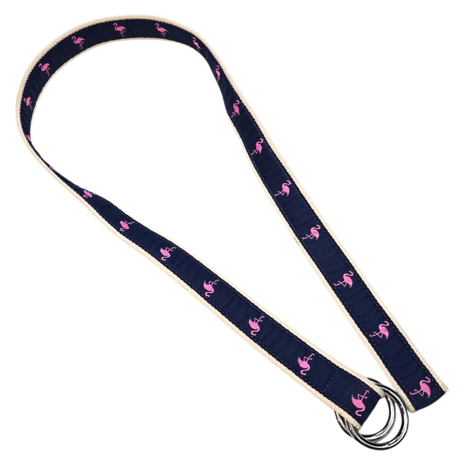 J.Crew J.Crew Double D Ring Navy Cream Pink Flamingo Belt M/L Mens Size ONE SIZE - 1 Thumbnail