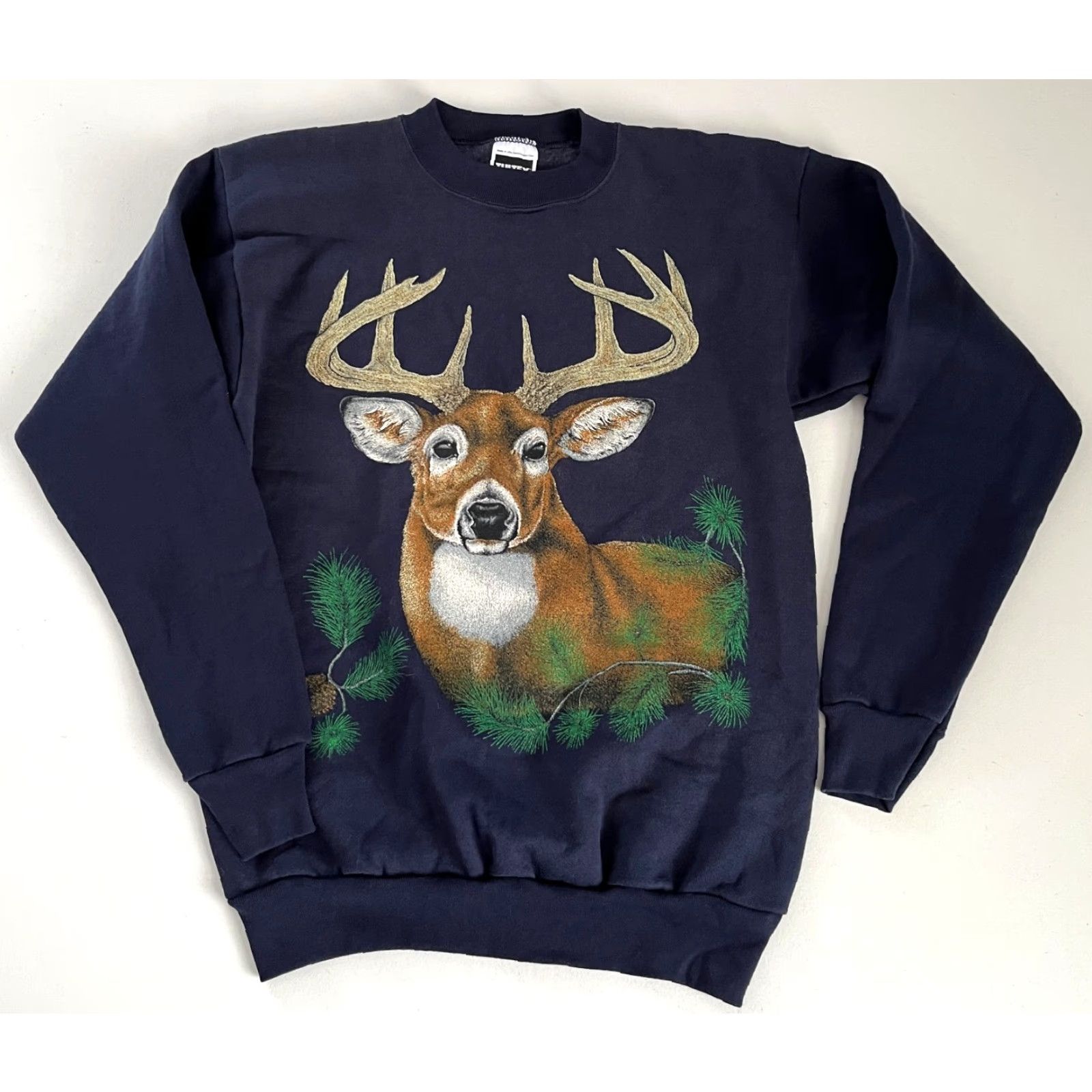 Tultex VINTAGE Tultex Whitetail Deer Graphic Print Sweatshirt Pullover Crewneck Navy L Unisex Adults 90s USA Size US L / EU 52-54 / 3 - 5 Thumbnail