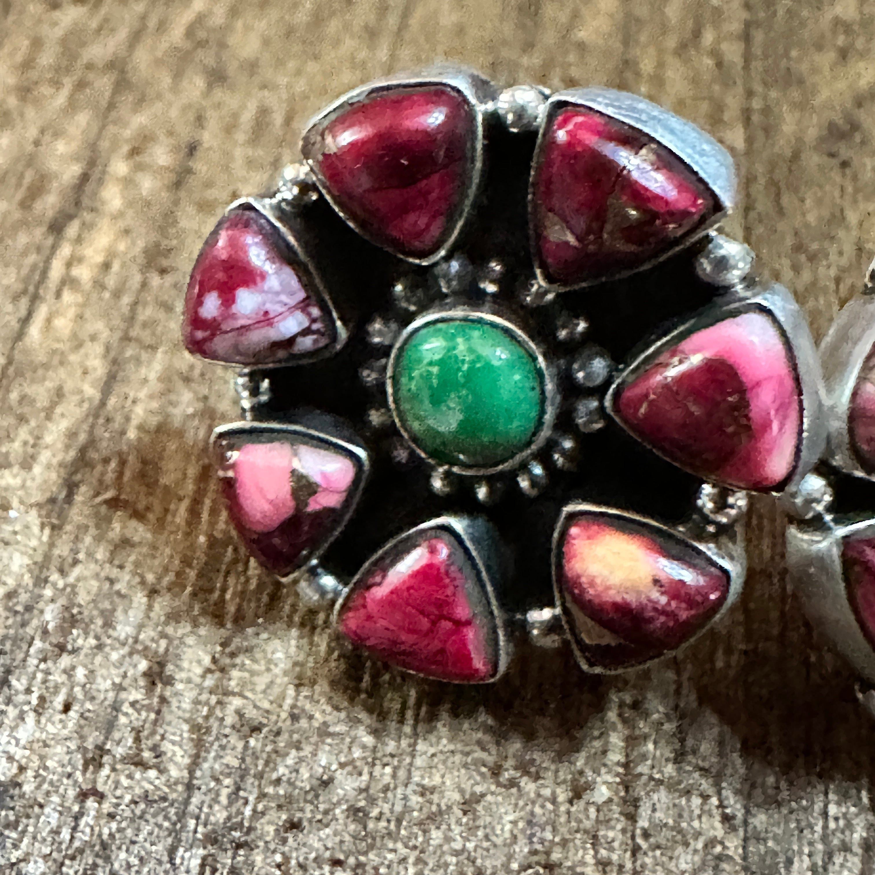 Other Handmade Sterling Silver Red Rose Dahlia With Emerald Valley Size ONE SIZE - 4 Thumbnail