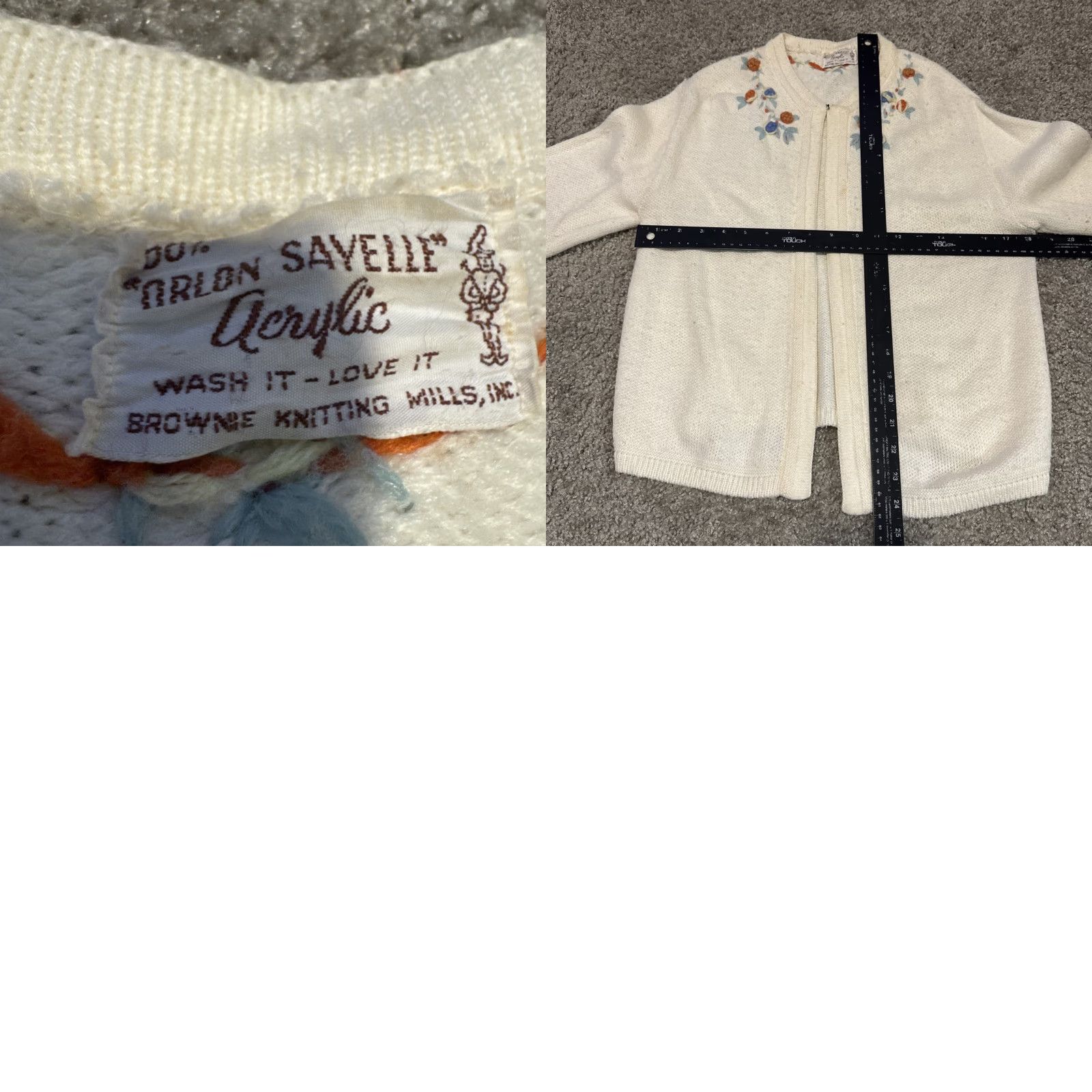 Vintage VINTAGE 60s Knit Flower Art Women’s White Orlon Acrylic Cardigan Sweater Medium Browne Knitting Mills Womens Size M / US 6-8 / IT 42-44 - 8 Thumbnail