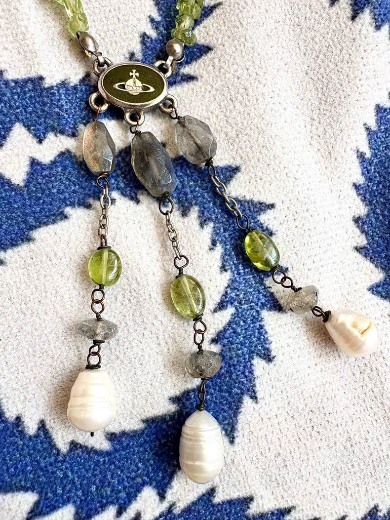 Vivienne Westwood Vivienne Westwood Green Olive Stone Pearl Necklace Size ONE SIZE - 2 Thumbnail