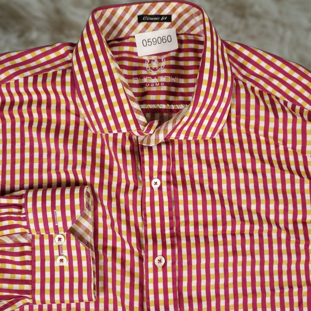 BUGATCHI Bugatchi Uomo Shirt Mens 2XL Red Yellow Check Classic Fit Button Up Long Sleeve Size US XXL / EU 58 / 5 - 1 Thumbnail