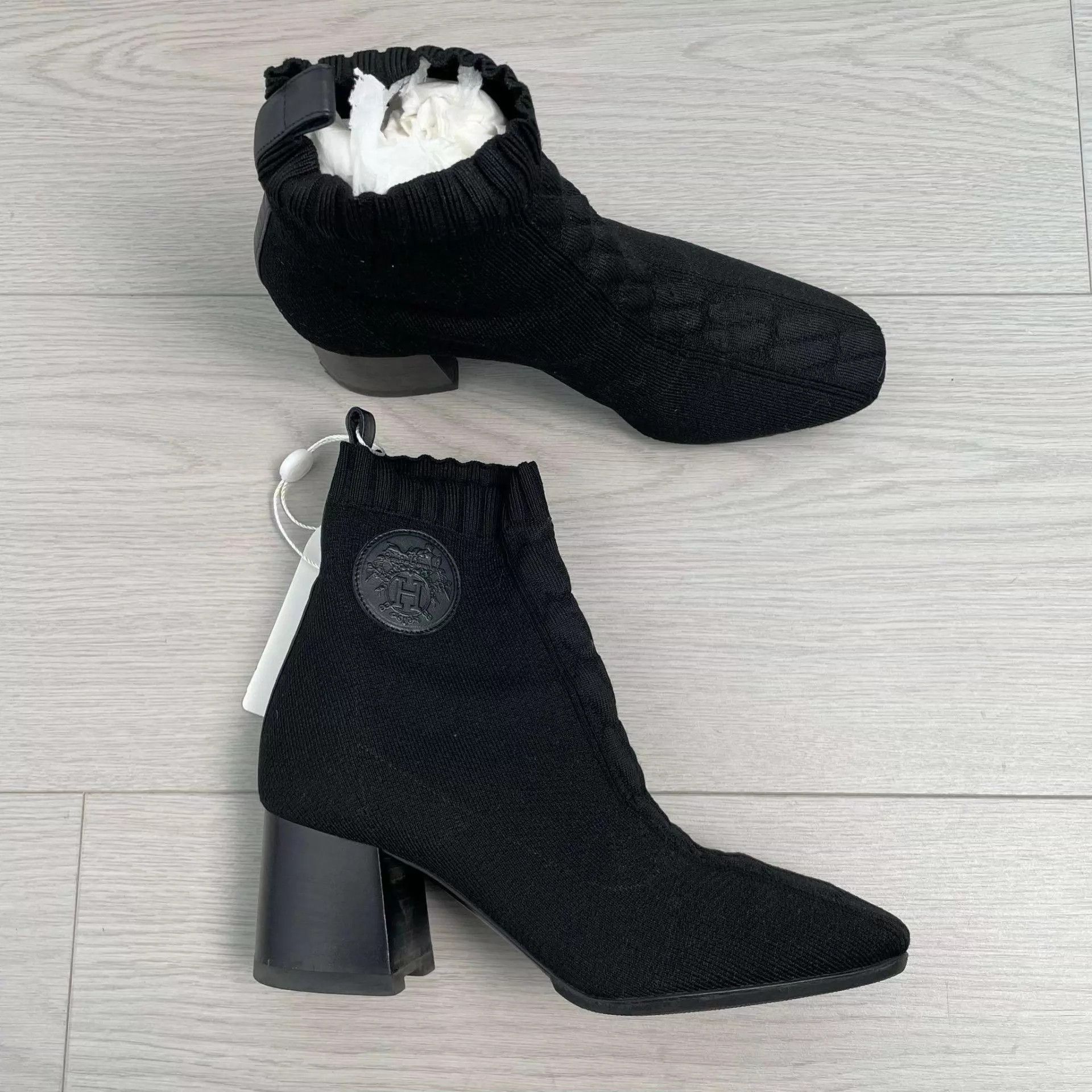 Hermes Hermès Knit Sock Bootie Horseshoe Chunky Heel 37.5 Size US 7 / IT 37 - 1 Thumbnail