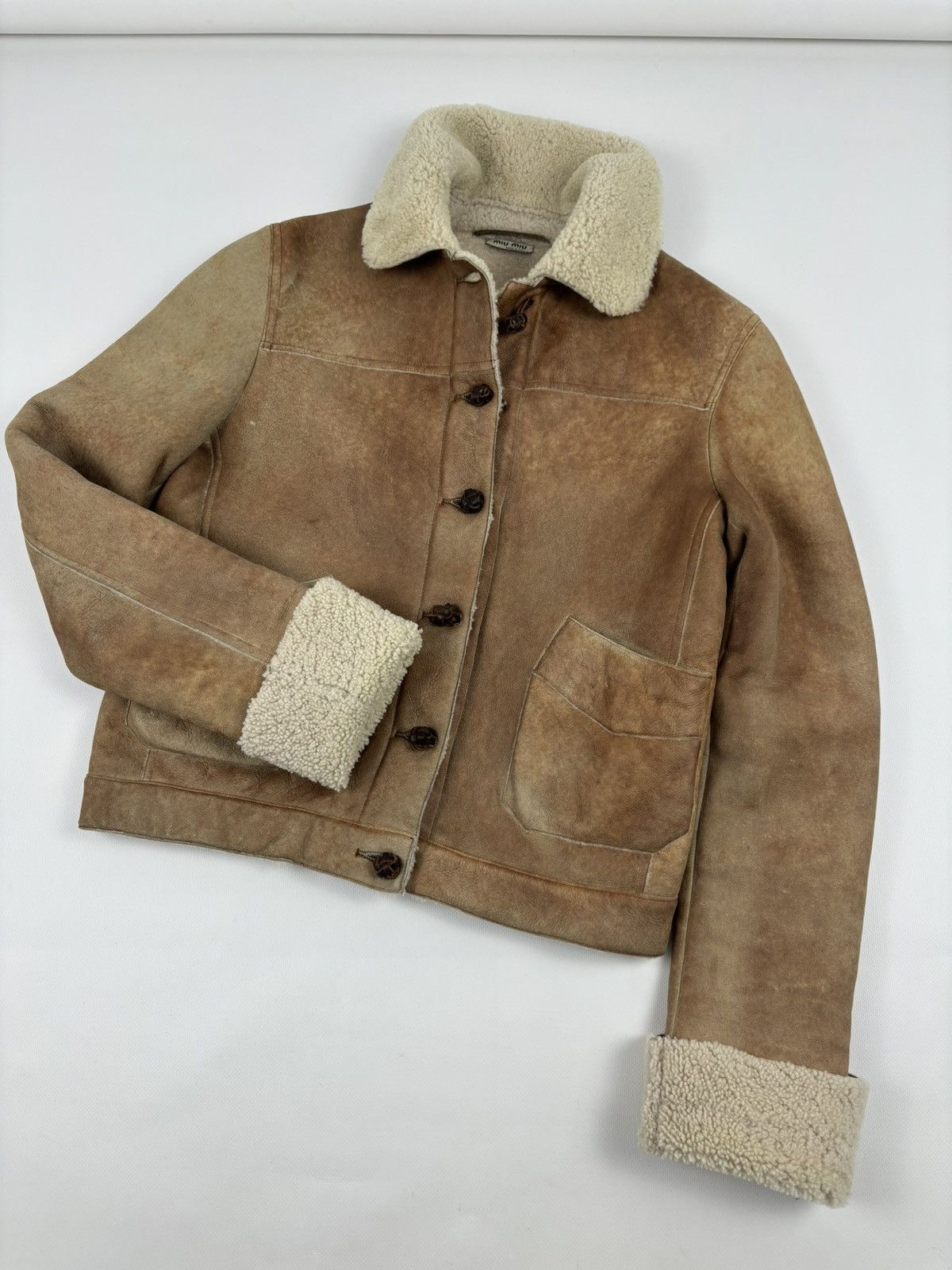Miu Miu PRADA Sheepskin Dyed Fur Leather Coat Aviator Jacket Bomber Size M / US 6-8 / IT 42-44 - 7 Thumbnail
