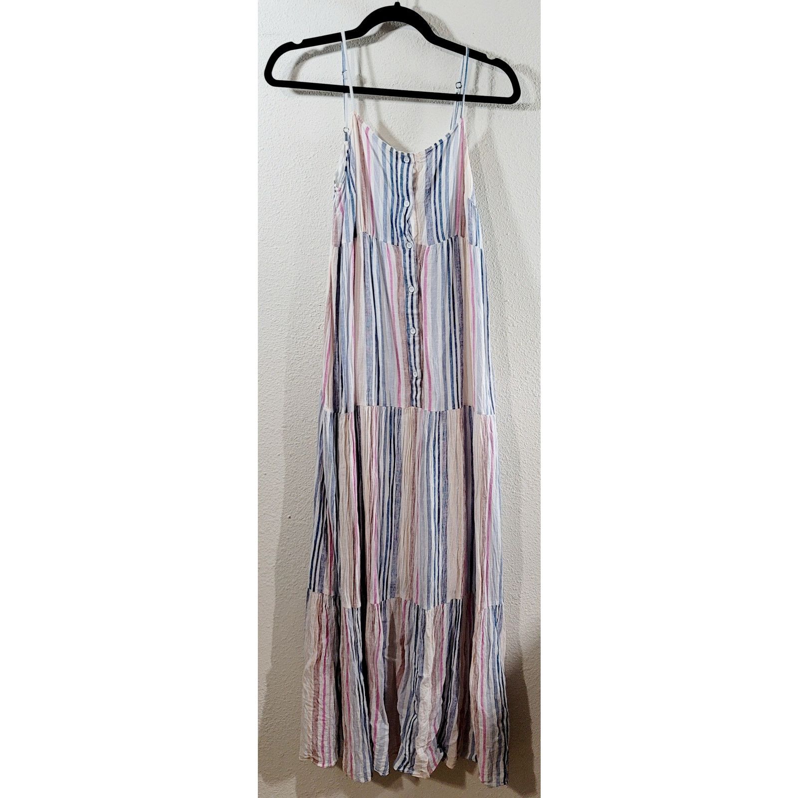 Other Splendid Blue Pink Striped Promenade Maxi Dress Large Linen Size L / US 10 / IT 46 - 5 Thumbnail