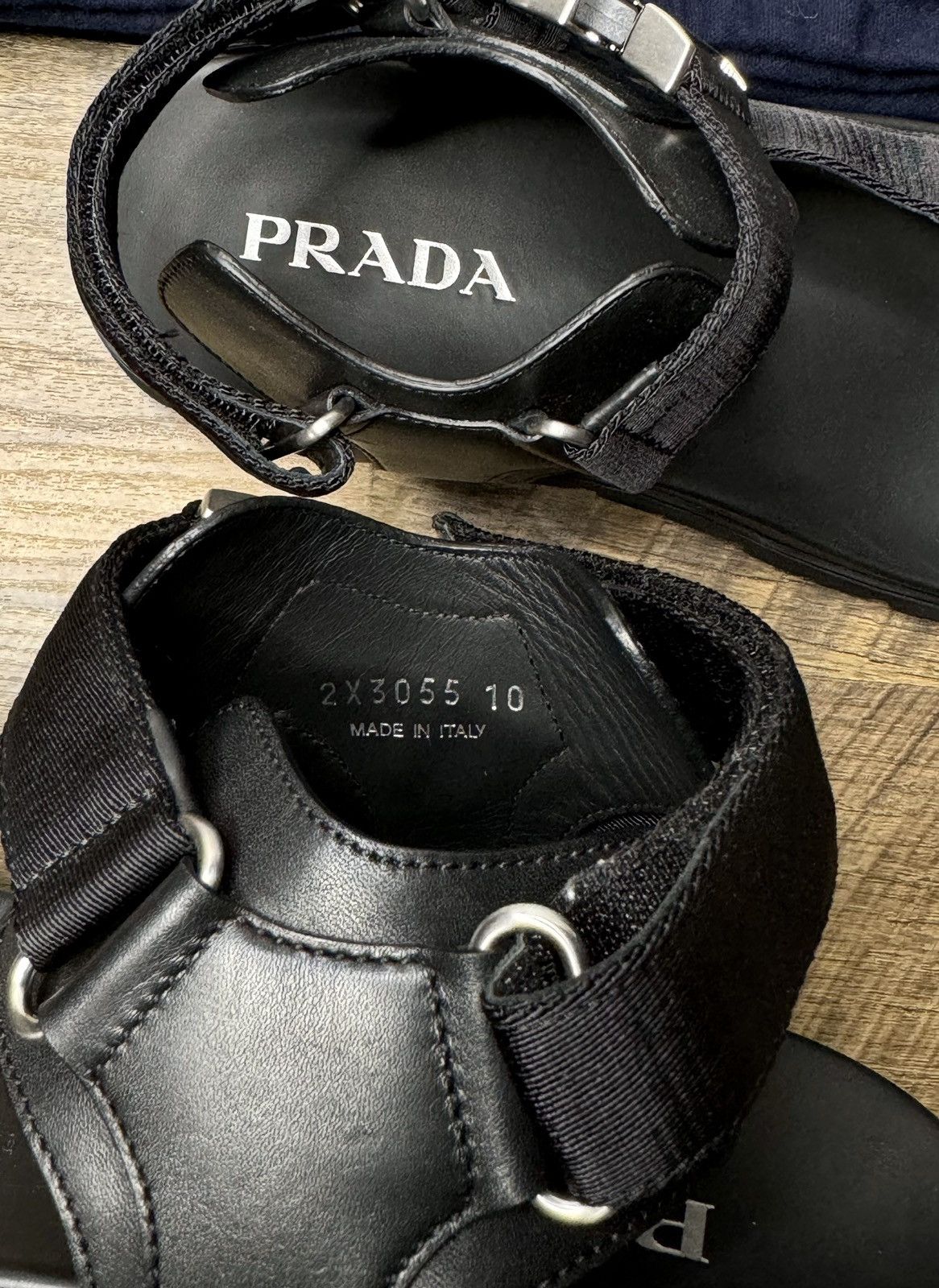 Prada Prada Black leather Strap silver Buckle Nylon Tape Sandals Size US 10 / EU 43 - 6 Thumbnail