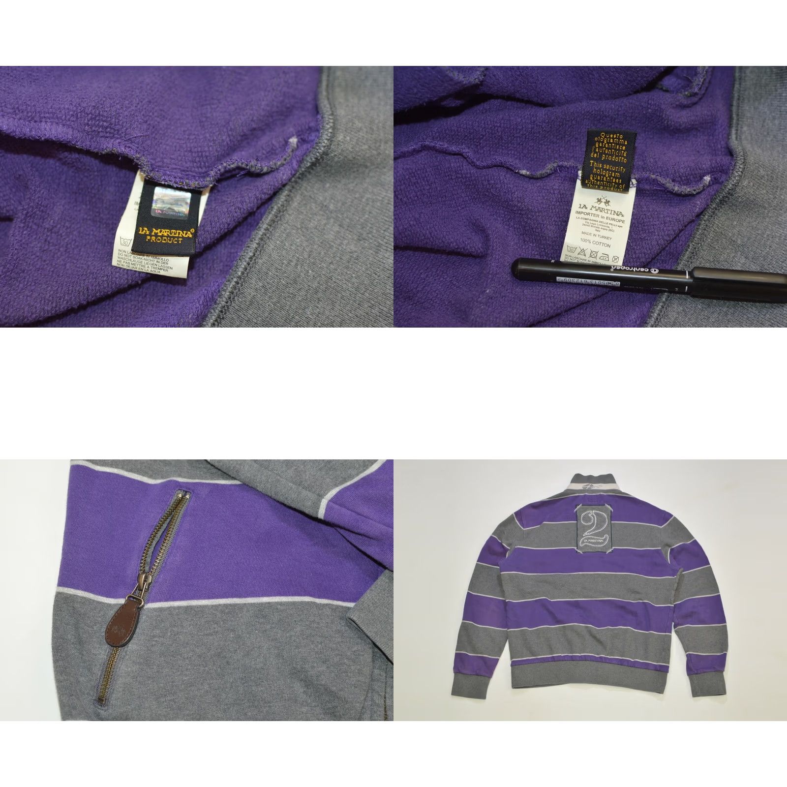 La Martina La Martina New York Hampton Full-Zip Striped Cotton Sweatshirt M Gray Purple Mens Size US M / EU 48-50 / 2 - 8 Thumbnail