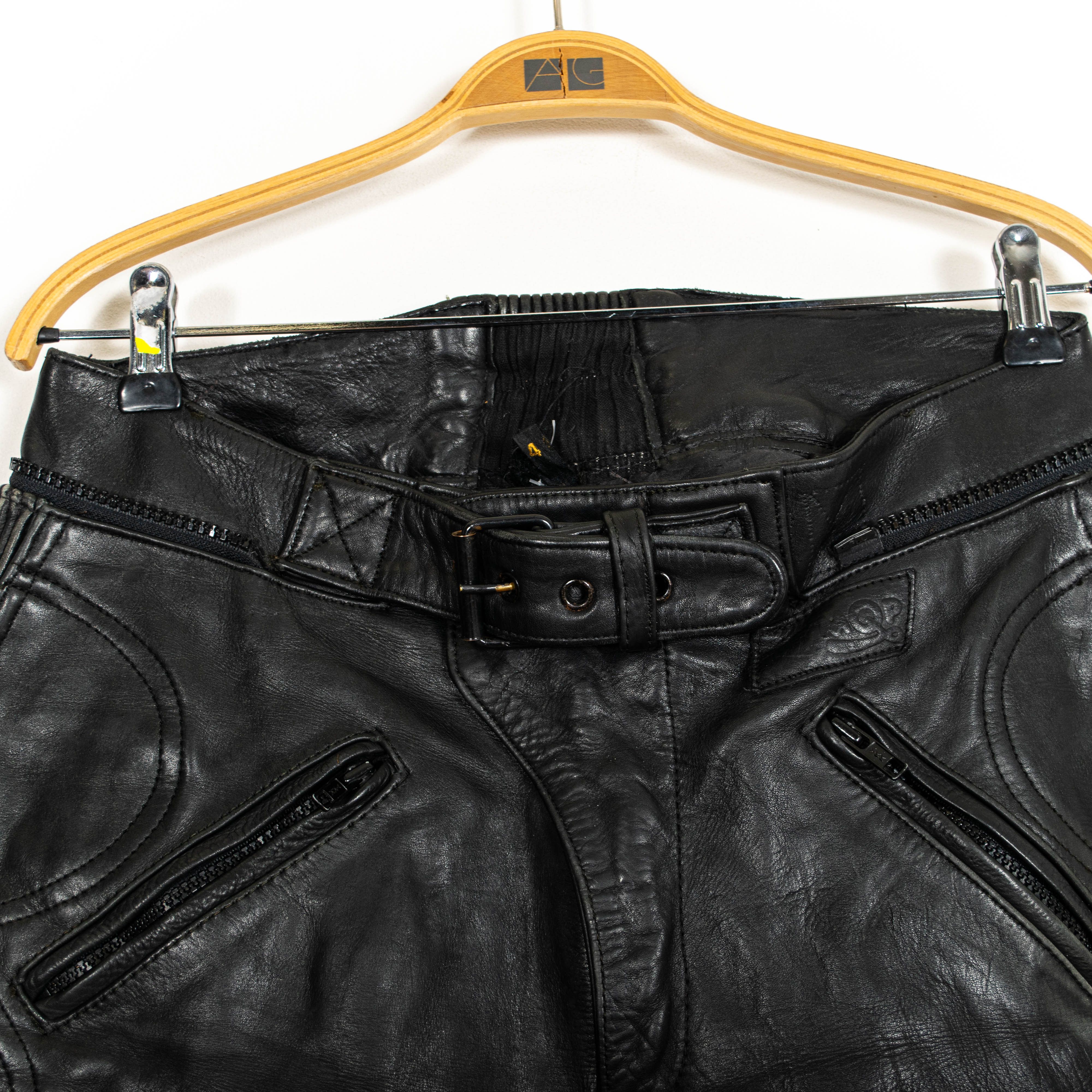 Vintage MQP Black Leather Zip Up Straight Fit Biker Pants Size US 31 - 6 Thumbnail