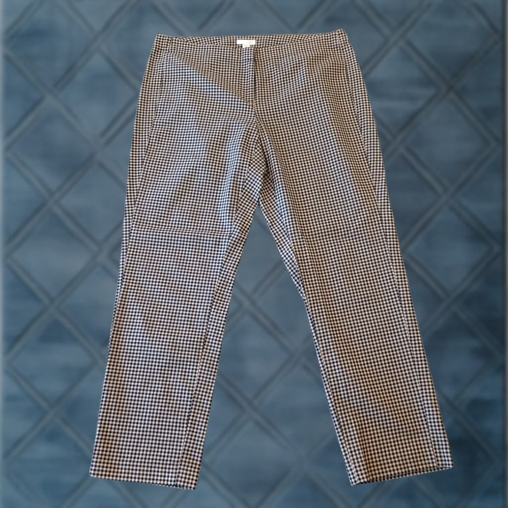 J. Jill J. Jill Ankle Pants Womens 8 Black Gray Plaid Lightweight 32x26.5 Mid Rise Cotton Blend Straight Pants Womens Regular Low-friction Feel Size 30" / US 8 / IT 44 - 1 Thumbnail