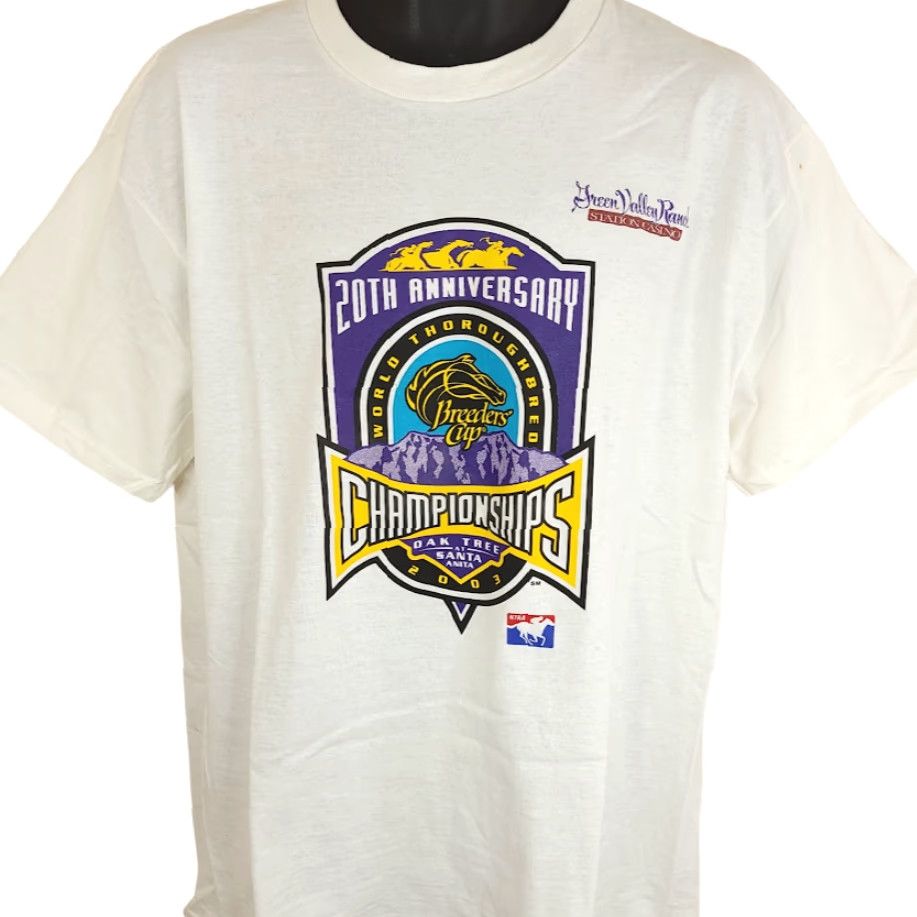 Fruit Of The Loom VINTAGE World Thoroughbred Breeders Cup T Shirt Mens XL White Cotton Y2K Championships Horse Racing Derby 2000s Mens Size US XL / EU 56 / 4 - 2 Thumbnail