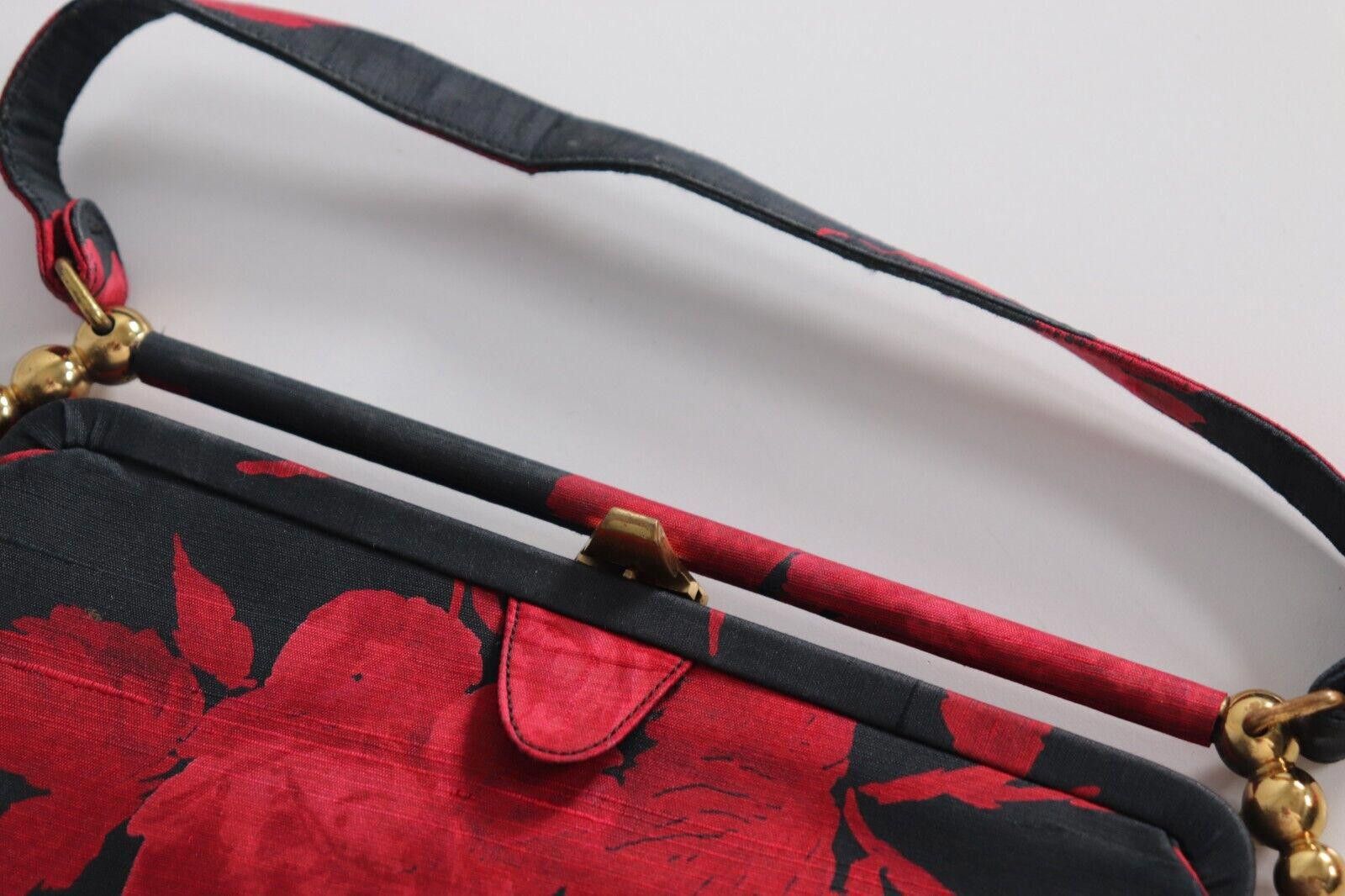 Designer Palizzio New York Black Red Brocade Floral Handbag Purse Size ONE SIZE - 5 Thumbnail