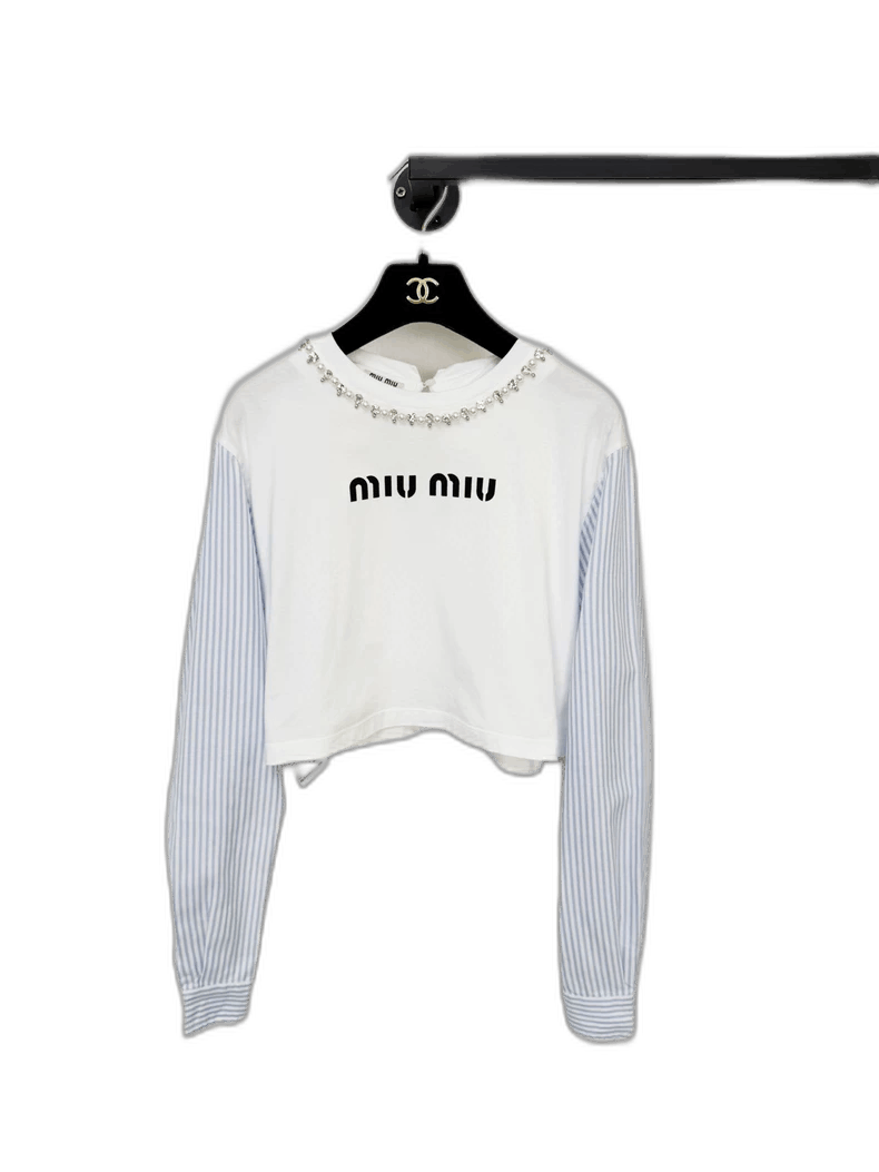 Miumiu Long Sleeve Shirt with Beaded Neckline